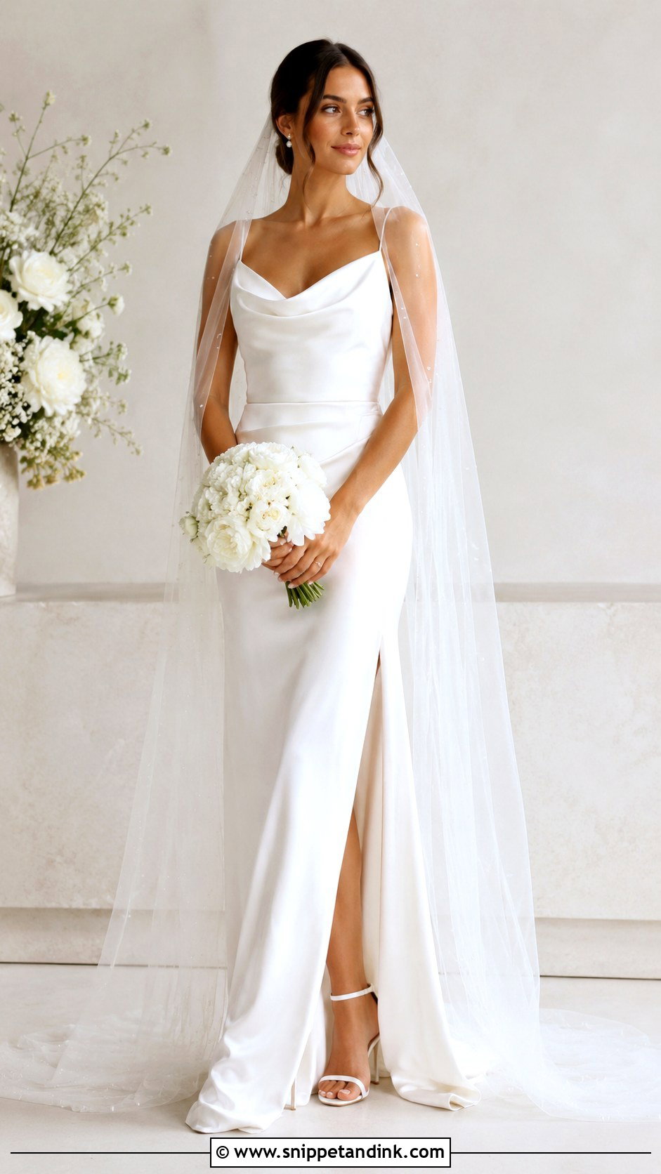 Wedding Dress With Pearl Veil - Snippet and Ink - 25 Hayley Bieber Wedding Dress Ideas