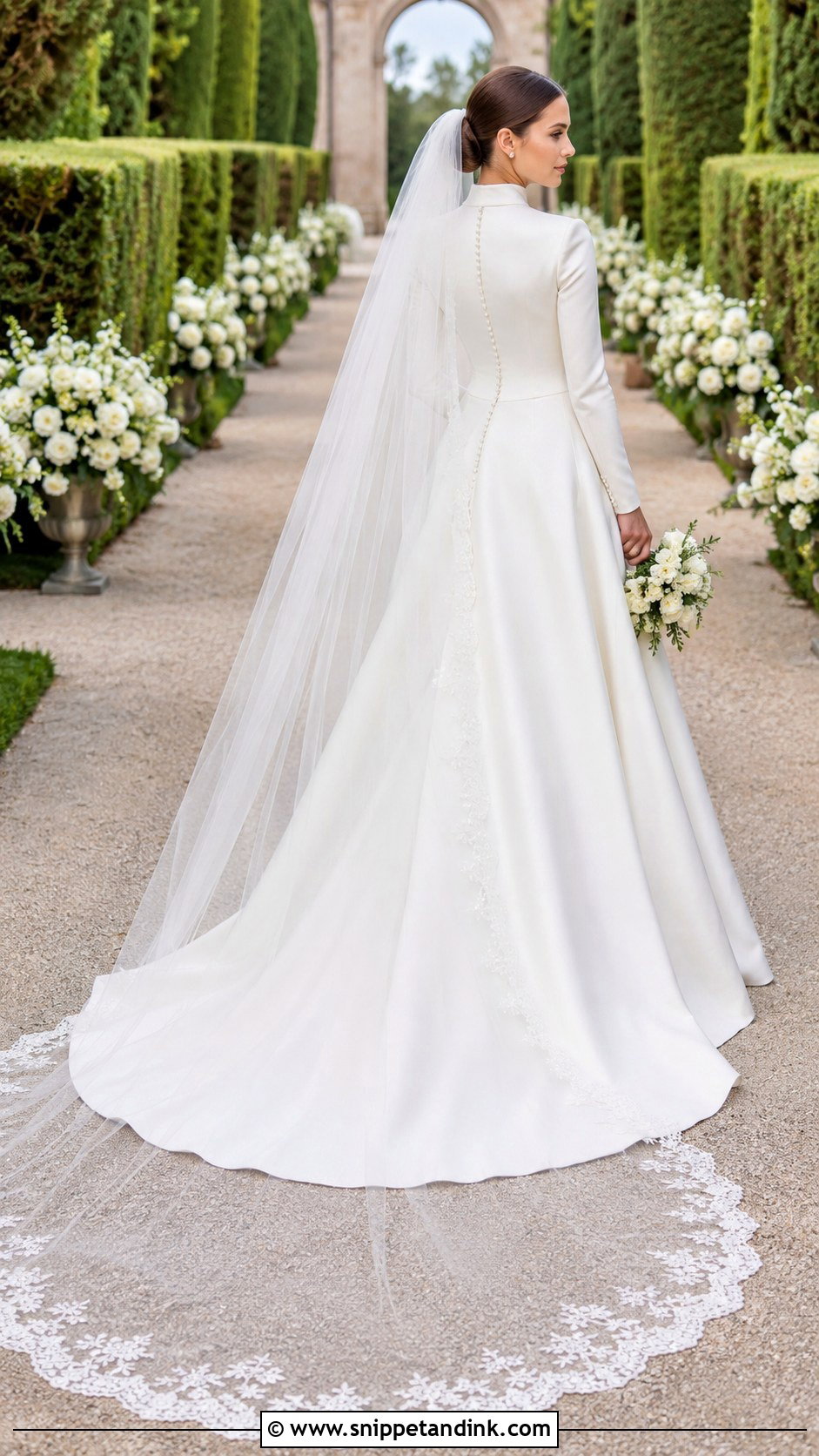 Wedding Dress With Scalloped Lace Veil - Snippet and Ink - 20 Lily Collin’s Wedding Dress Ideas