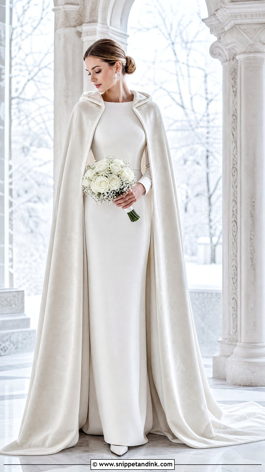 Wedding Dress With Velvet Bridal Cape - Snippet and Ink - 20 Warm Wedding Dress Ideas