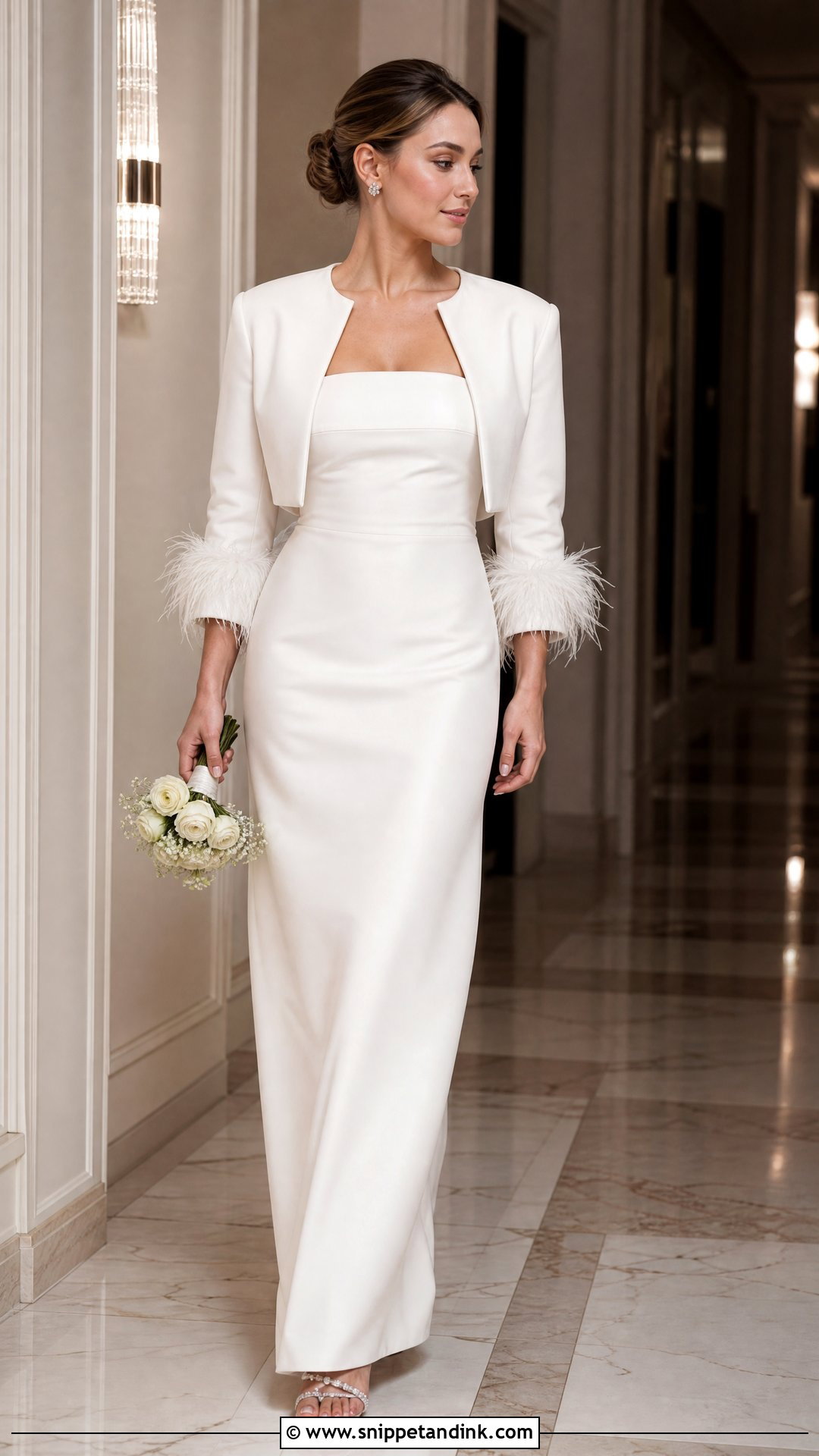 Wedding Dress with Feather Trim Jacket - Snippet and Ink - 20 Wedding Dress with Jacket Outfit Ideas