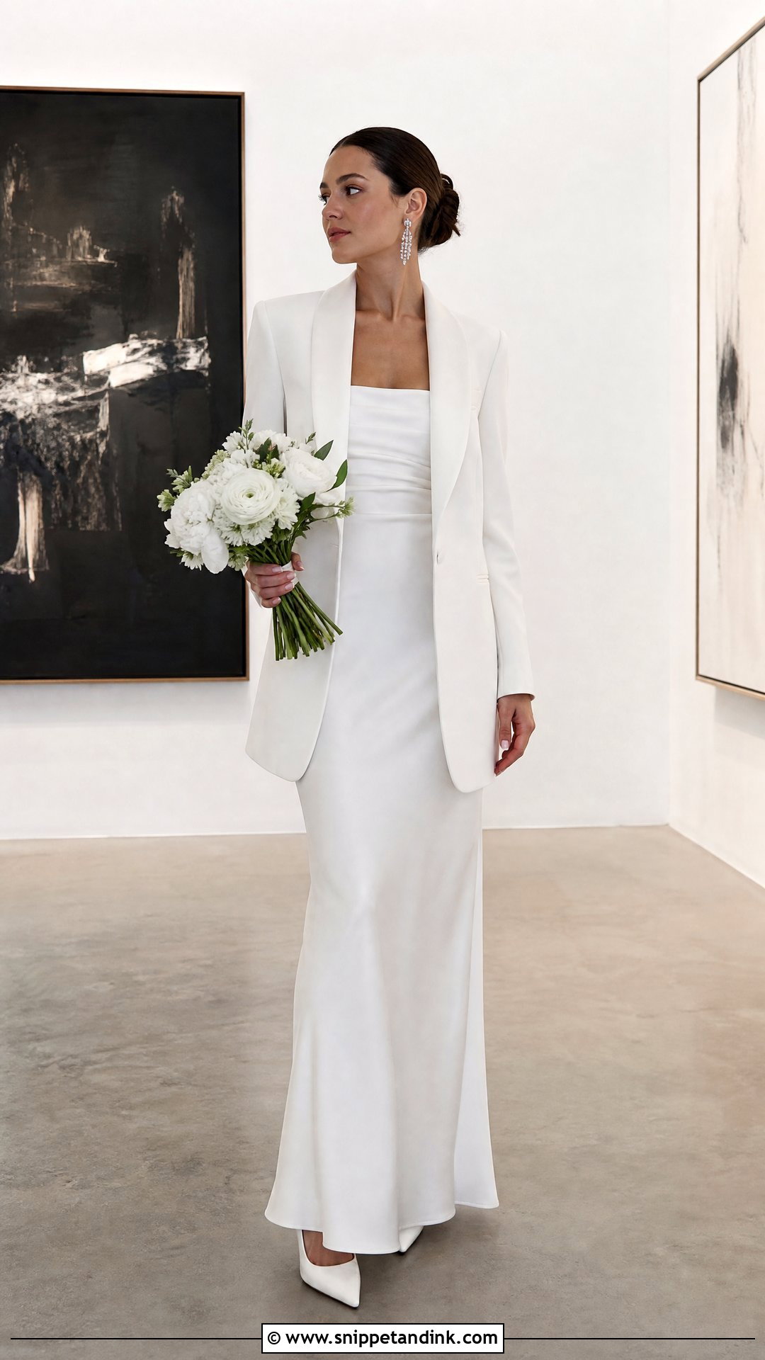 Wedding Dress with Longline Tuxedo Jacket - Snippet and Ink - 20 Wedding Dress with Jacket Outfit Ideas