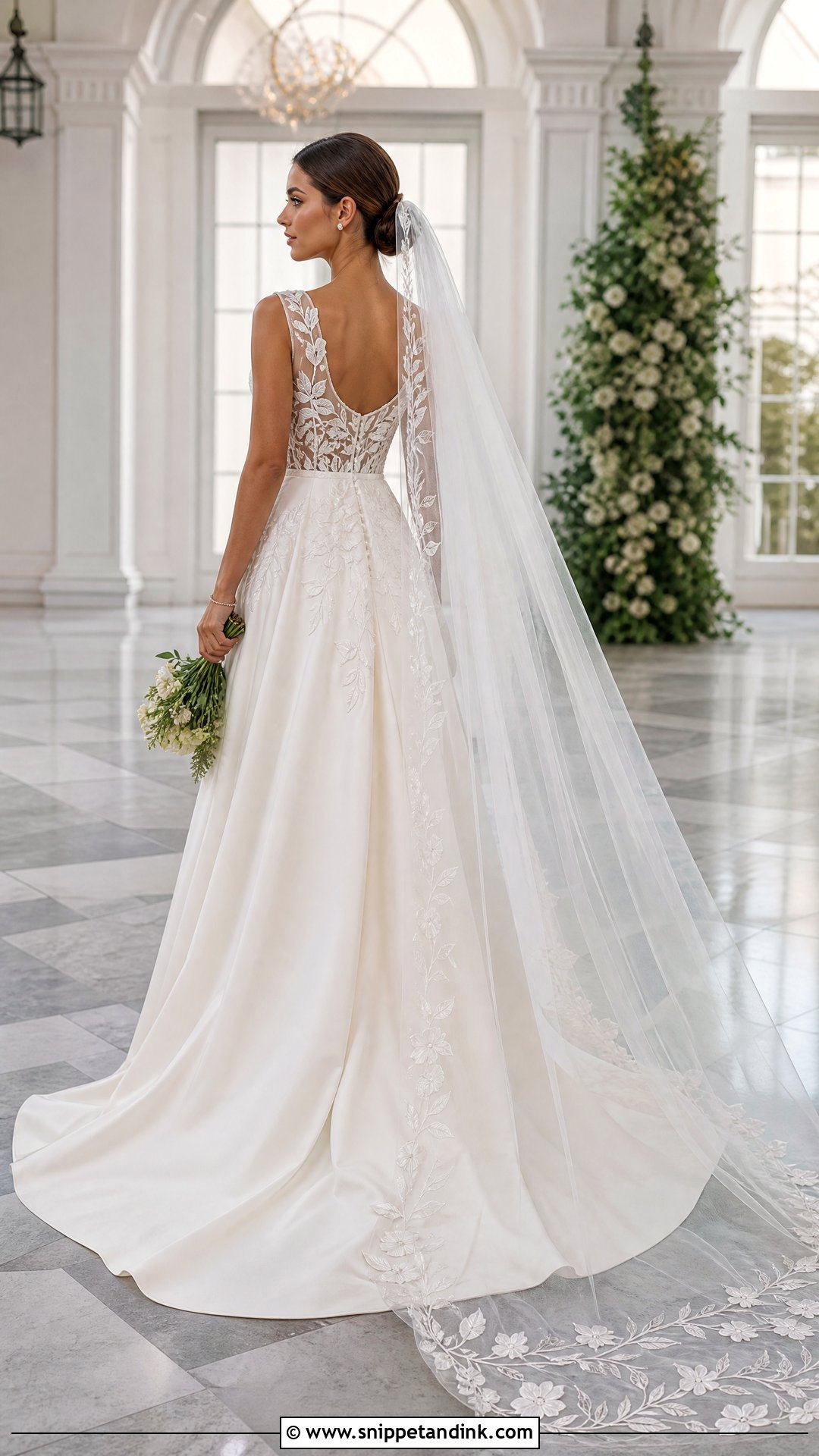 Wedding Dress with Matching Flower Embroidered Veil - Snippet and Ink - 20 Wedding Dress with Flower Embroidery Ideas