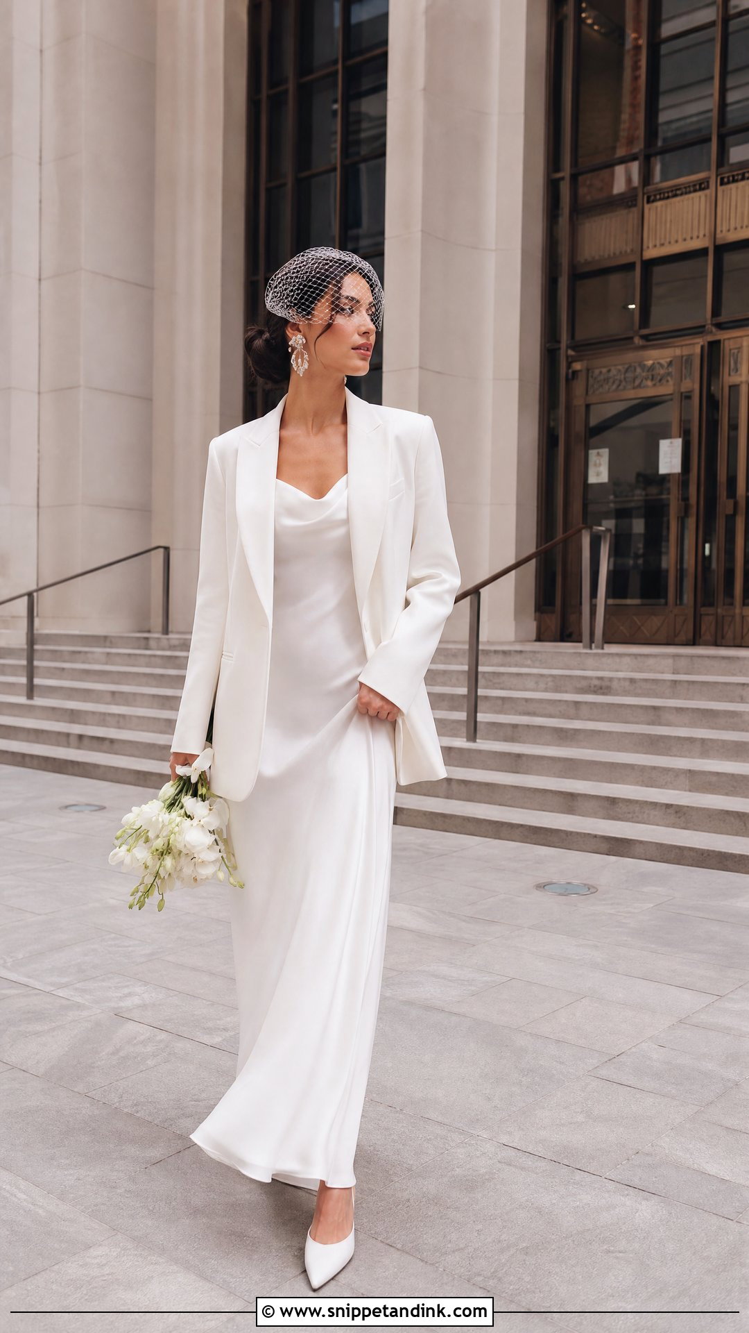 Wedding Dress with Tailored White Blazer - Snippet and Ink - 20 Wedding Dress with Jacket Outfit Ideas