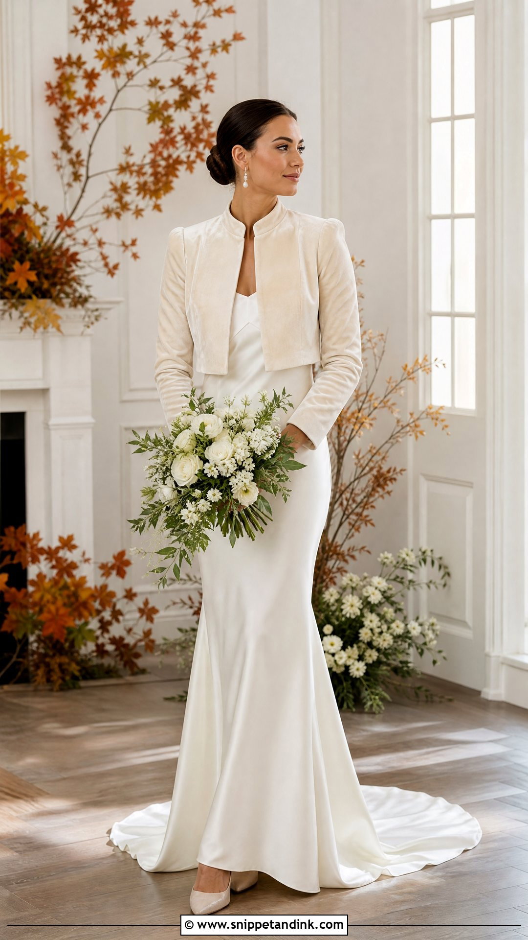 Wedding Dress with Velvet Cropped Jacket - Snippet and Ink - 20 Wedding Dress with Jacket Outfit Ideas