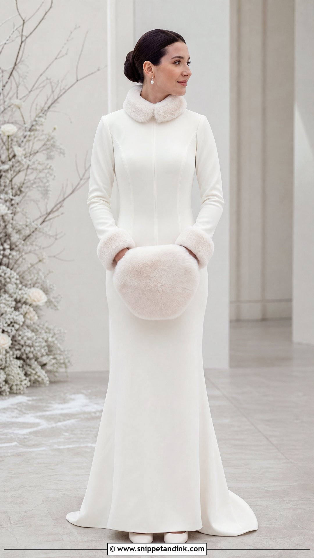 Wedding Fur Cuffs With Long Sleeve Dress - Snippet and Ink - 20 Wedding Fur Ideas