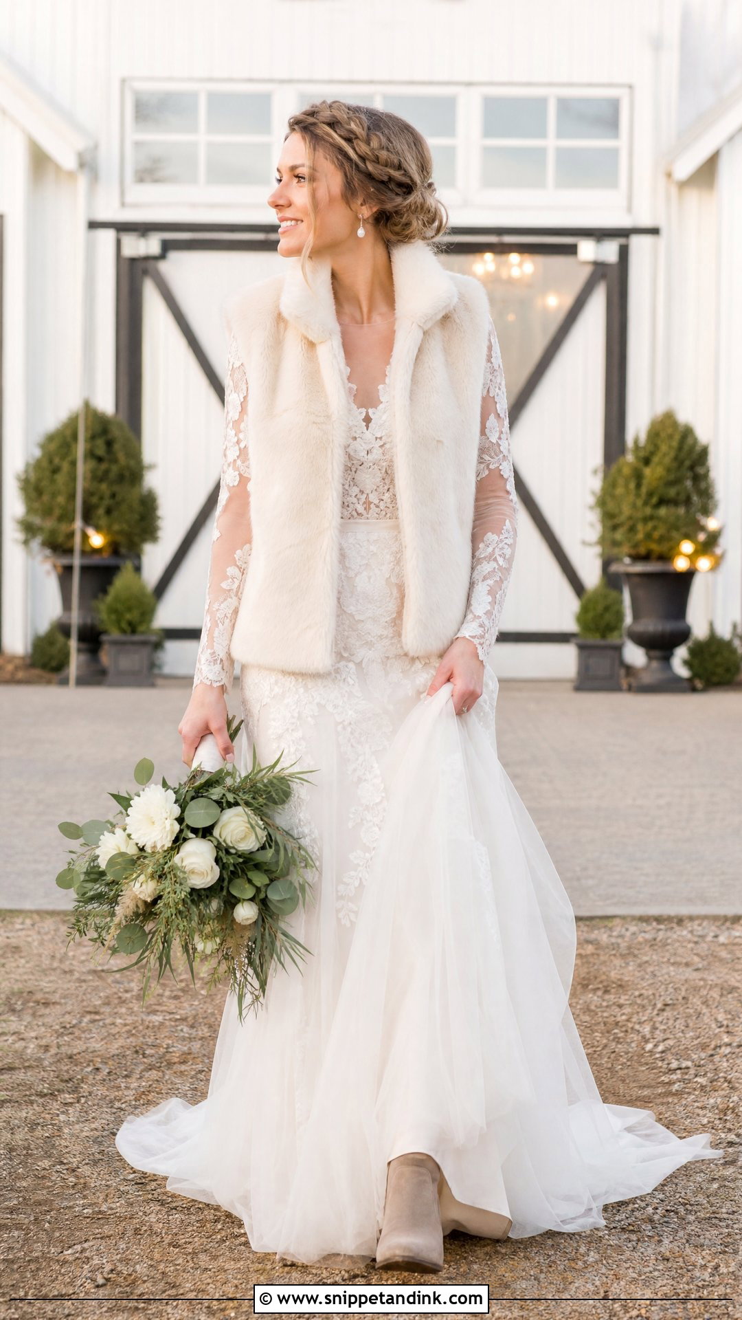 Wedding Fur Vest With Long Sleeve Gown - Snippet and Ink - 20 Wedding Fur Ideas