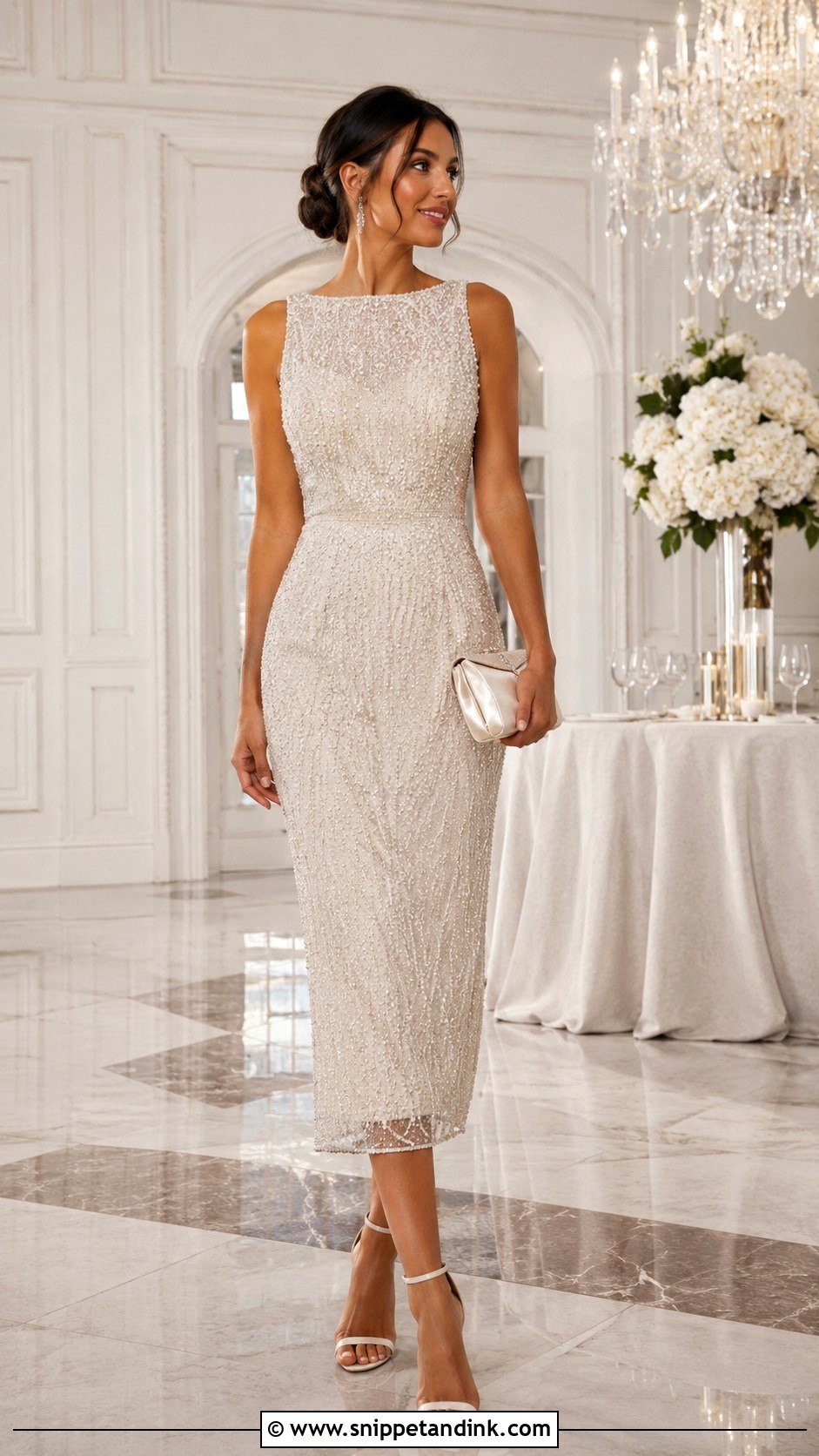 Wedding Night Beaded Midi Dress Outfit - Snippet and Ink - 30 Wedding Night Outfit Ideas