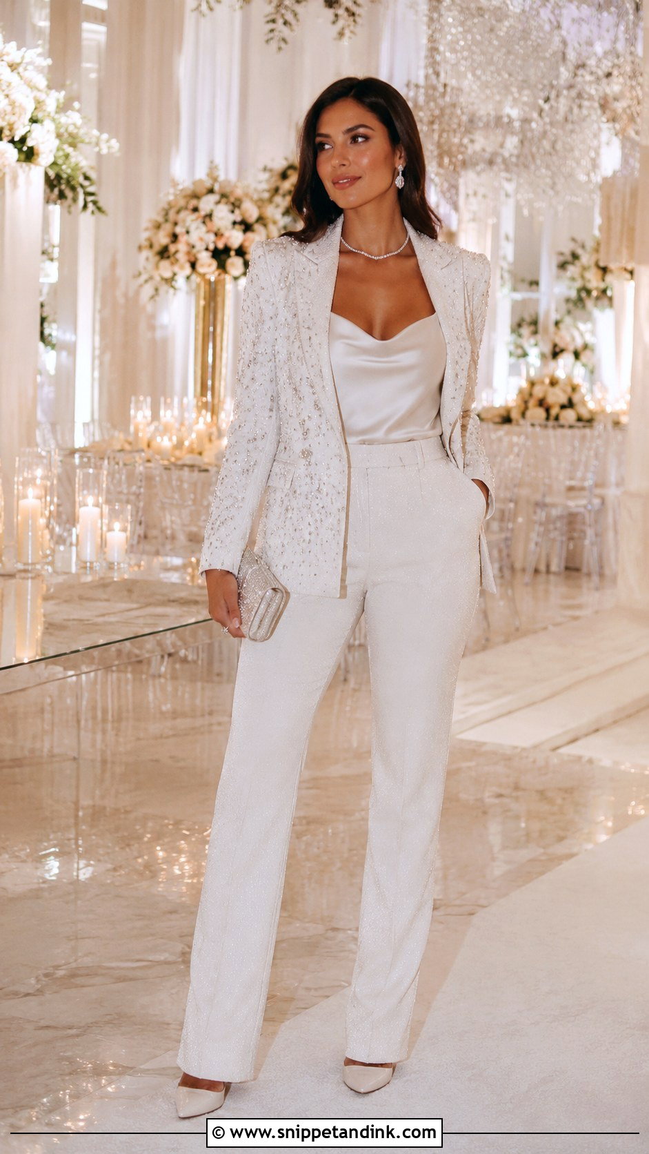 Wedding Night Embellished Blazer And Trousers Outfit - Snippet and Ink - 30 Wedding Night Outfit Ideas