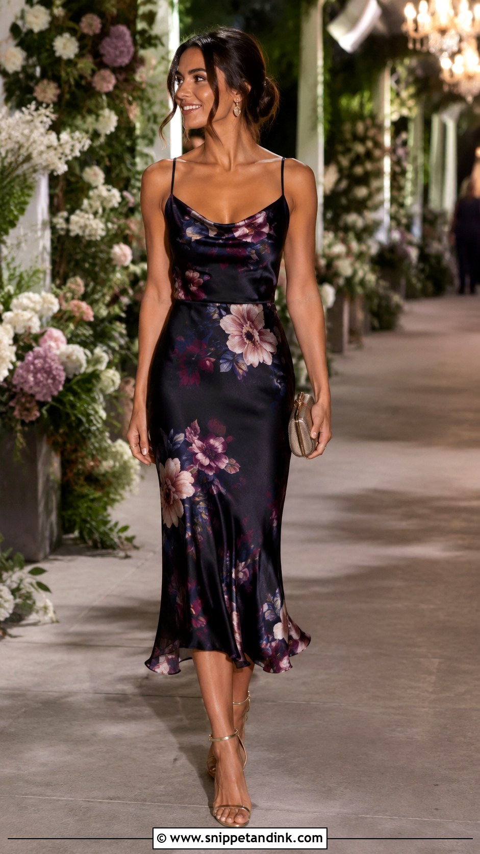 Wedding Night Floral Midi Dress Outfit - Snippet and Ink - 30 Wedding Night Outfit Ideas
