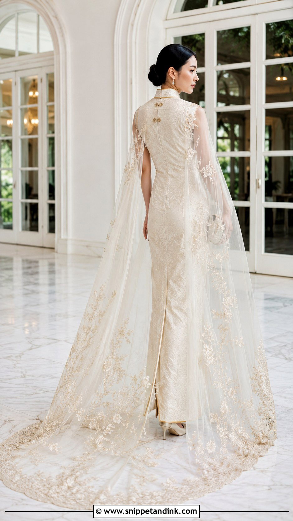 Wedding Qipao With Detachable Cape - Snippet and Ink - 20 Wedding Qipao Ideas