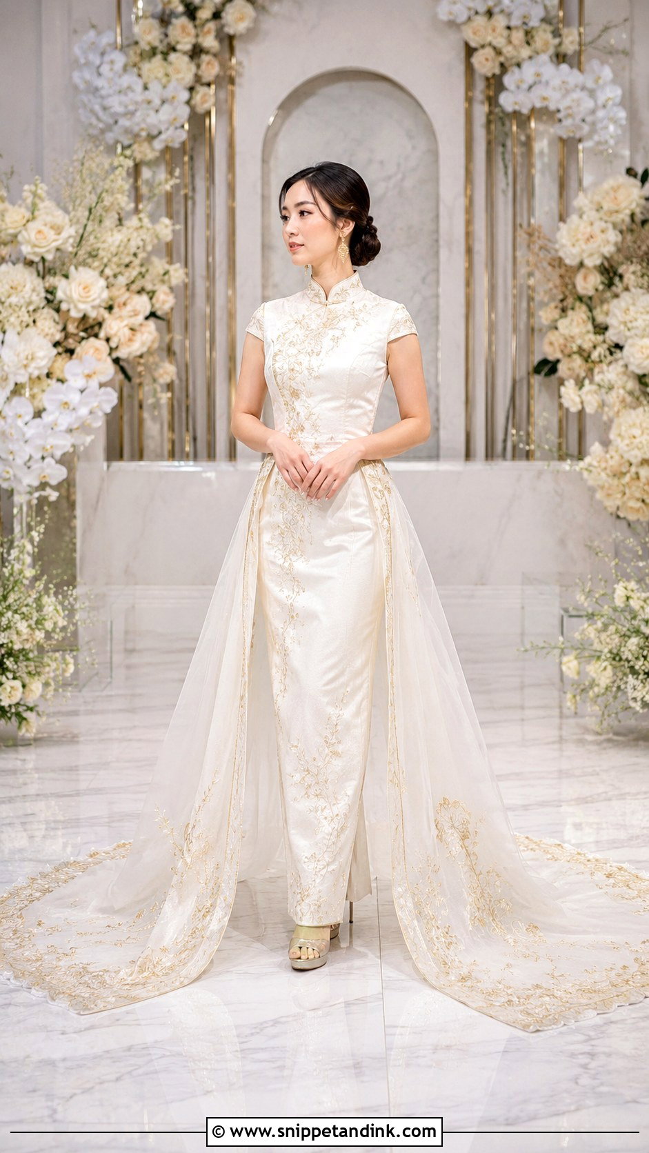 Wedding Qipao With Overskirt And Train - Snippet and Ink - 20 Wedding Qipao Ideas