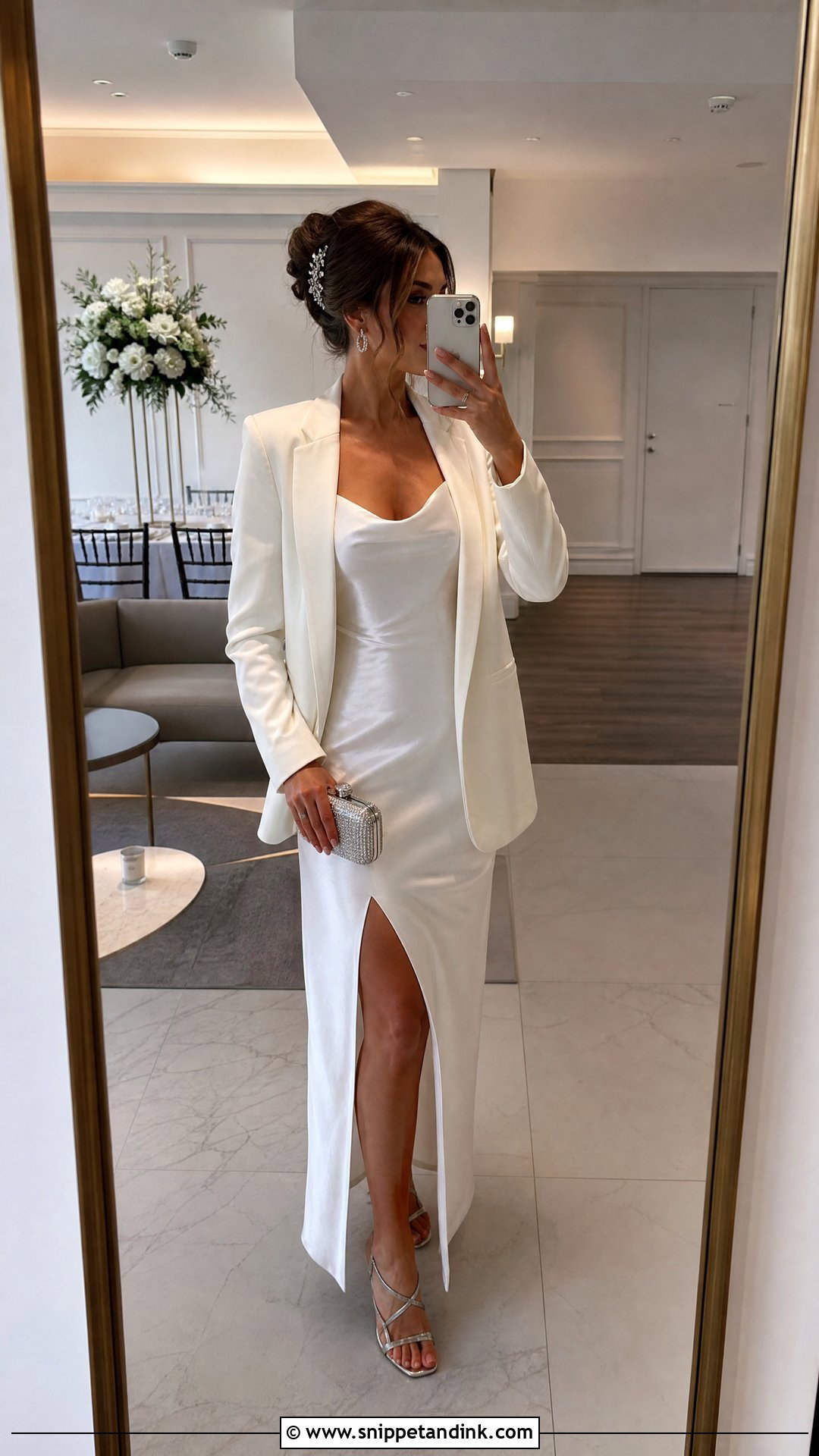 Wedding Reception Dress With Tailored Blazer - Snippet and Ink - 20 Jennifer Aniston Wedding Dress Ideas