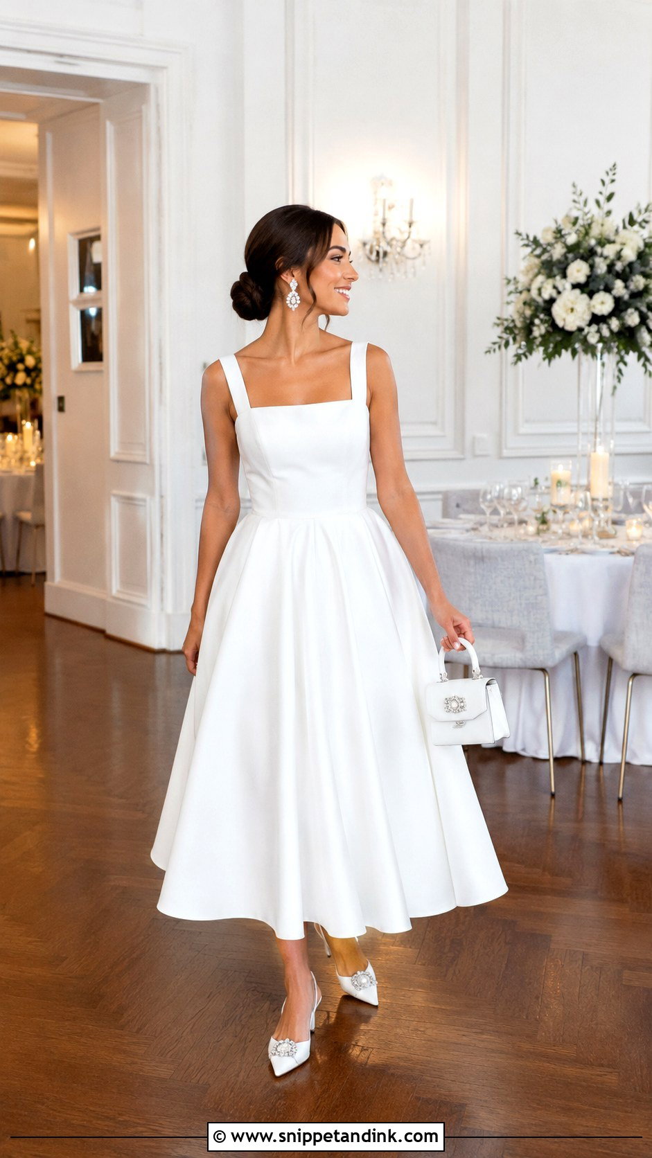 Wedding Reception White Tea Length Dress Outfit - Snippet and Ink - 20 Bridal Era Outfits