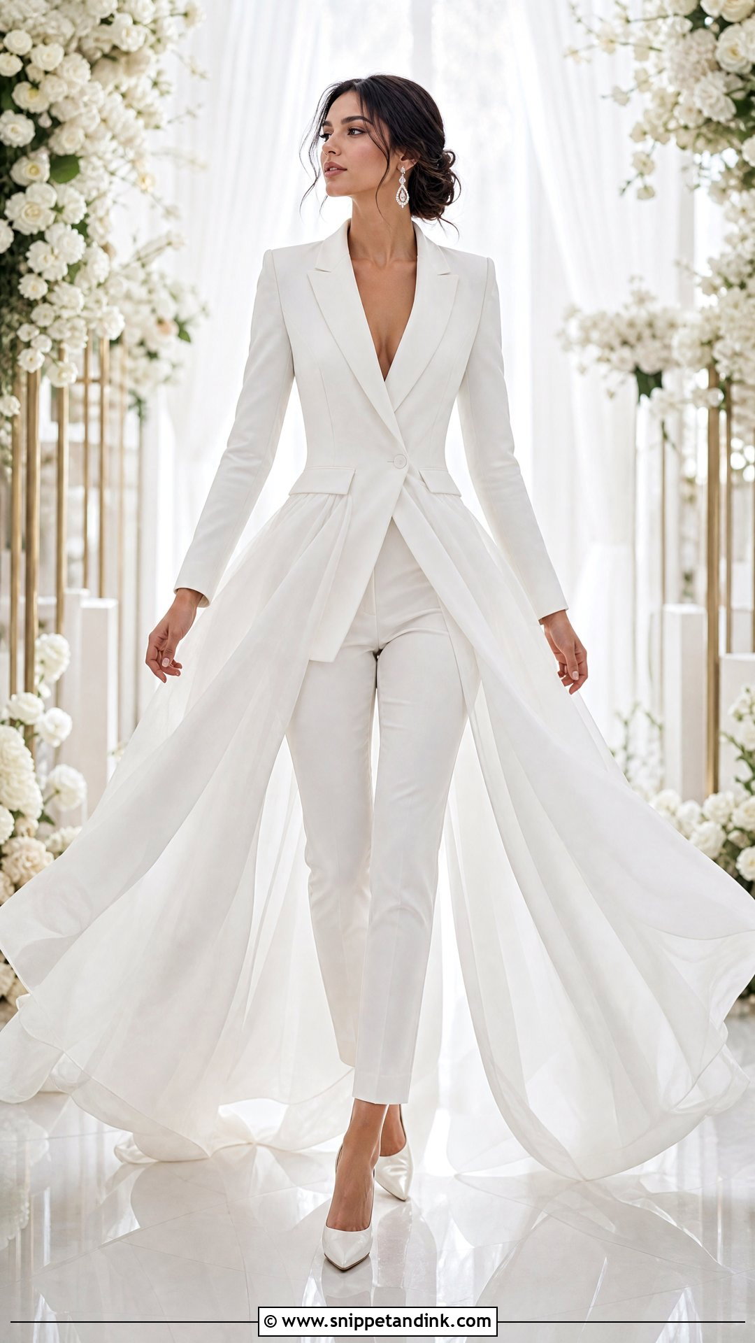 Wedding Suit With Detachable Overskirt And Heels - Snippet and Ink - 20 Wedding Suites Ideas