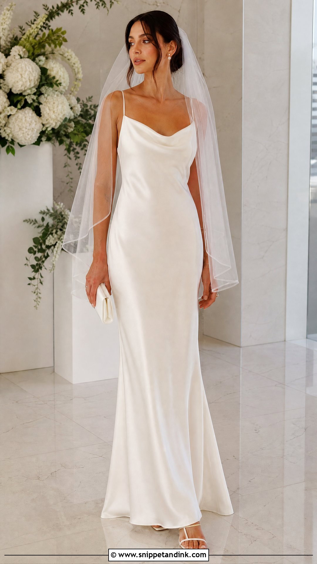 Wedding Veil With Satin Slip Dress - Snippet and Ink - 25 Veil Outfit Ideas