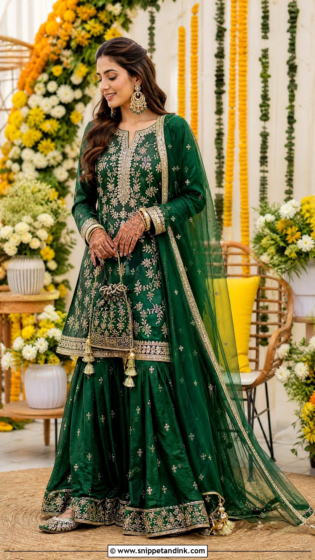 Wedding Week Mehndi Green Sharara Outfit - Snippet and Ink - 20 Wedding Week Outfits