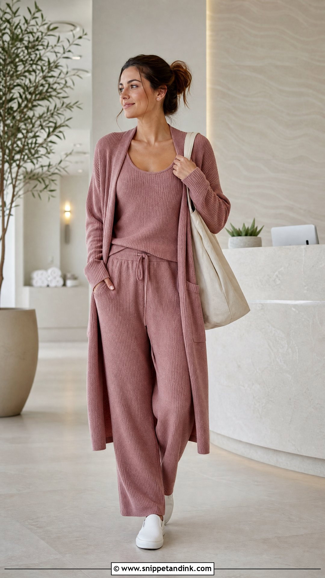 Wedding Week Spa Day Knit Lounge Set Outfit - Snippet and Ink - 20 Wedding Week Outfits