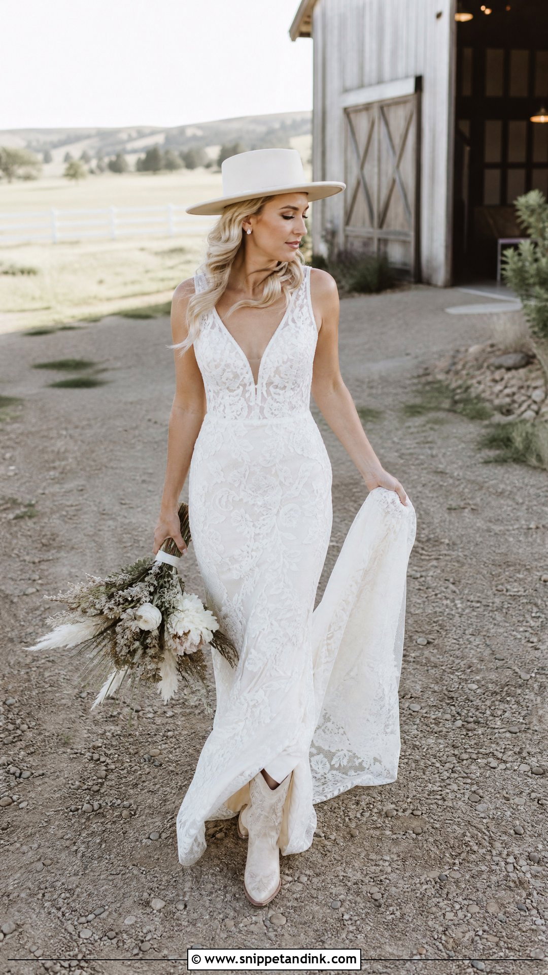 Western Barn Wedding Dress With Hat - Snippet and Ink - 25 Barn Wedding Dresses