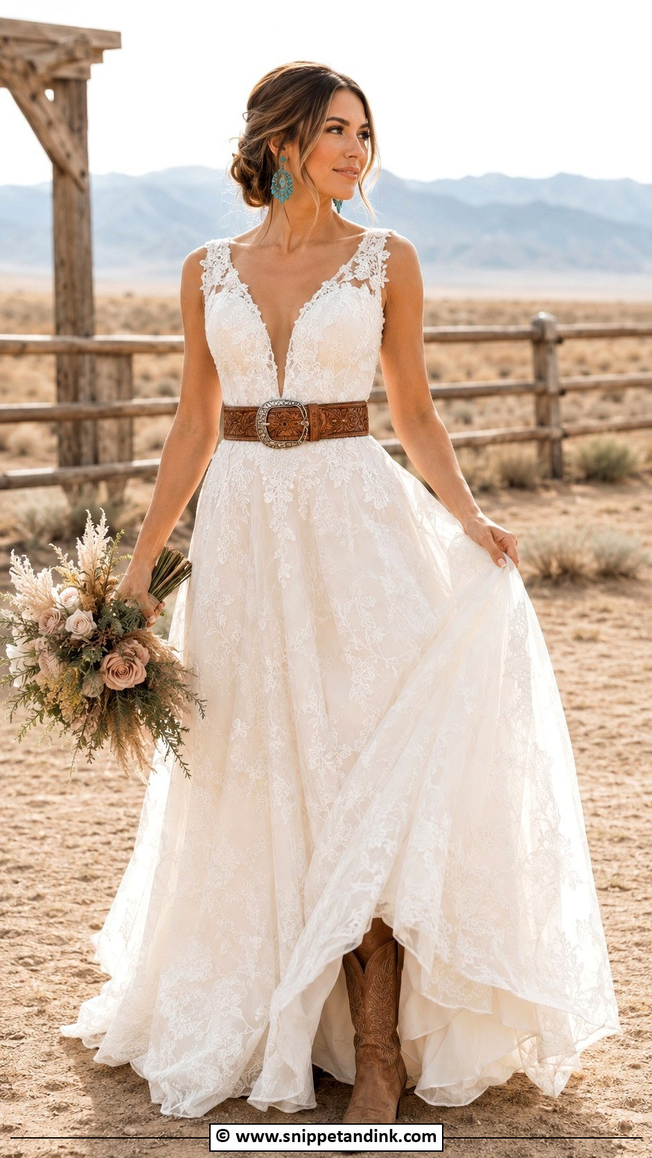 Western Belt Cowgirl Wedding Dress - Snippet and Ink - 30 Cowgirl Wedding Dress Ideas