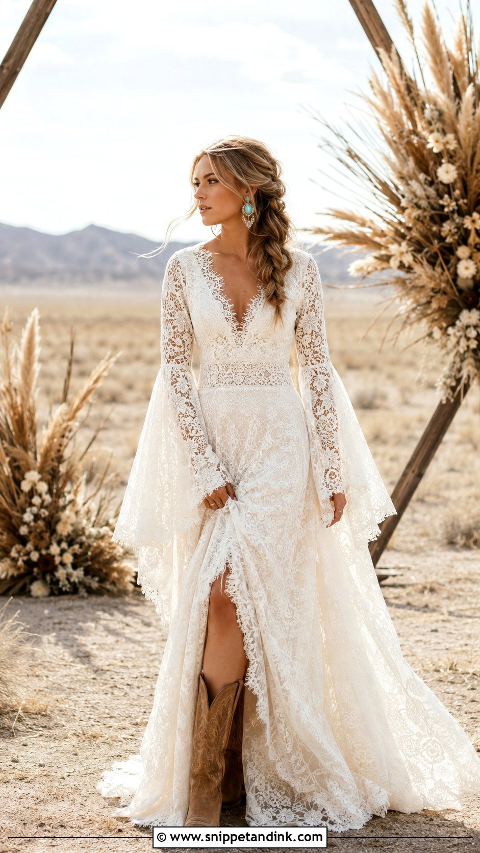 Western Boho Wedding Dress With Bell Sleeves - Snippet and Ink - 20 Western Bridal Ideas