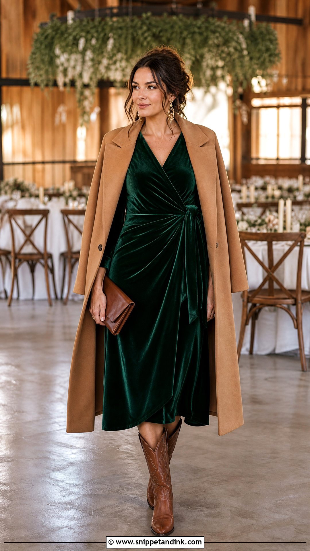 Western Boots With Velvet Wrap Dress - Snippet and Ink - 20 Winter Wedding Boots Ideas