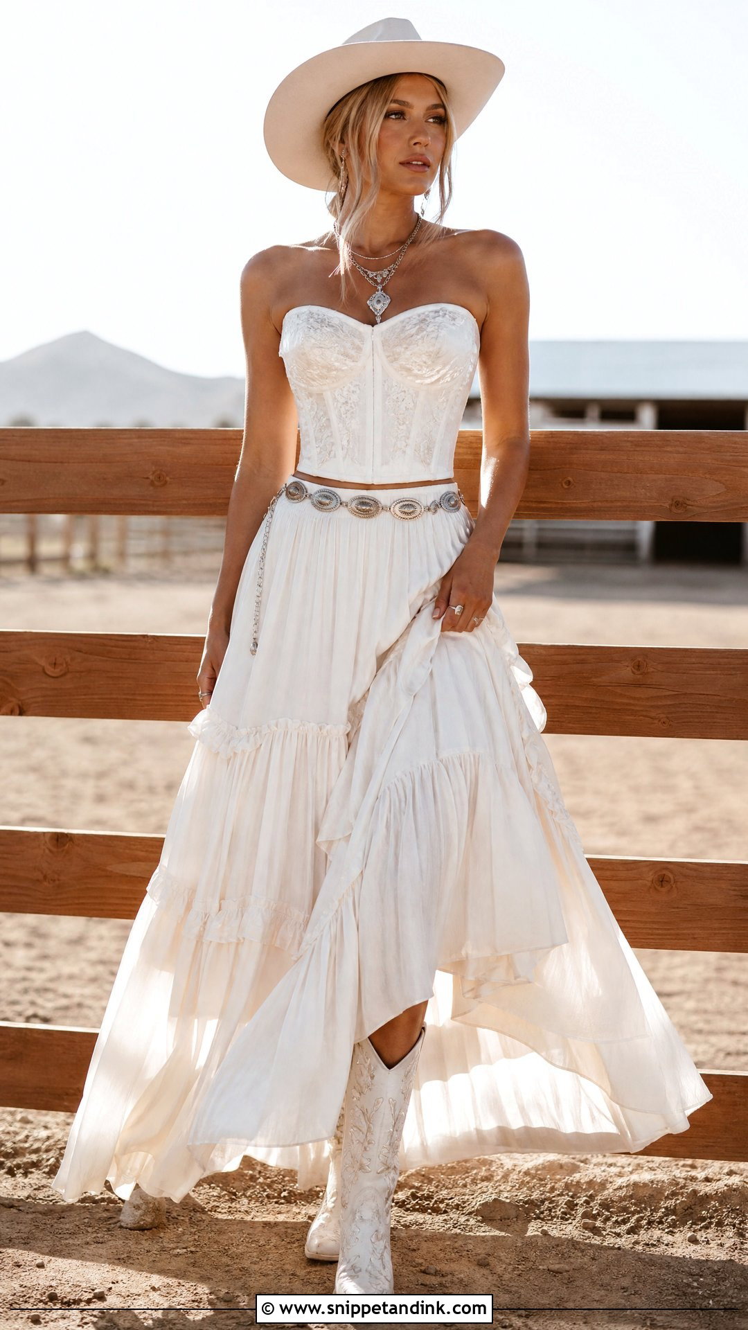Western Bridal Corset Top And Tiered Skirt - Snippet and Ink - 20 Western Bridal Outfit Ideas