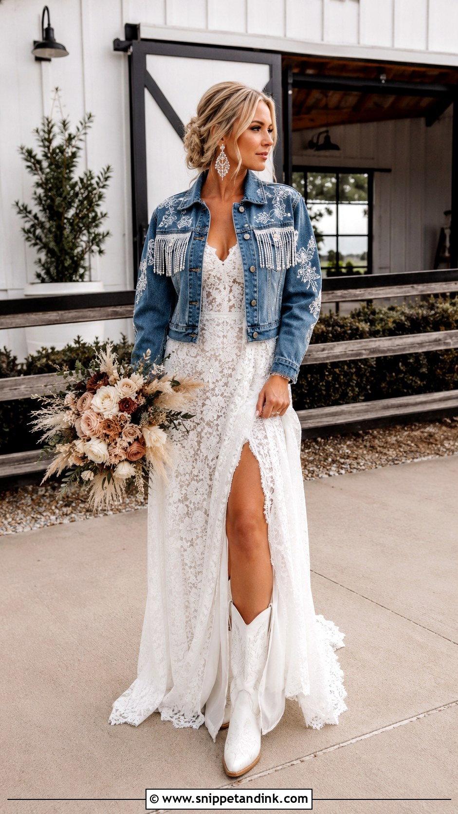 Western Bridal Denim Jacket With Cowboy Boots - Snippet and Ink - 20 Bridal Denim Jacket Ideas
