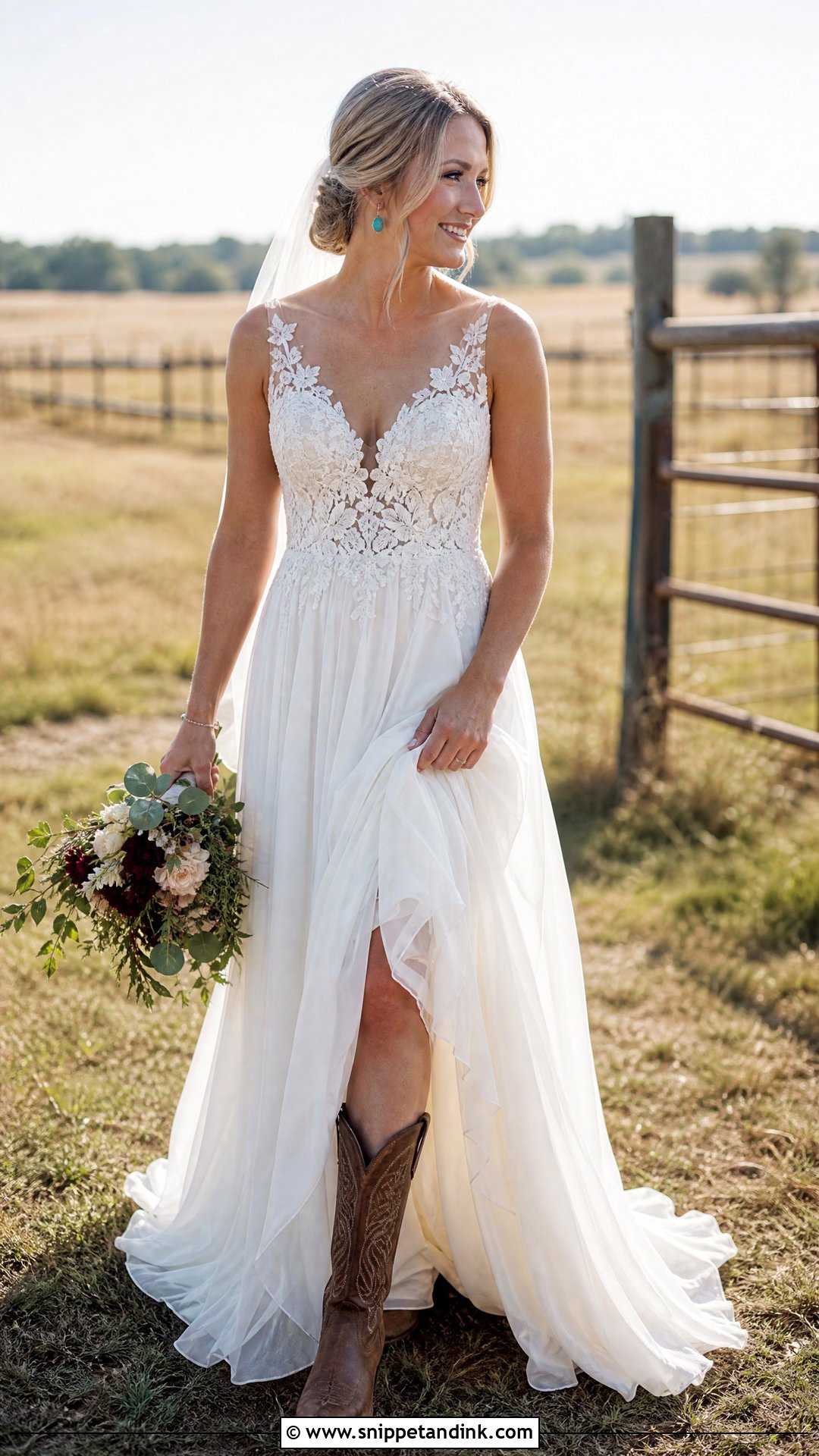 Western Bridal Dress With Embroidered Bodice - Snippet and Ink - 25 Western Bridal Dresses
