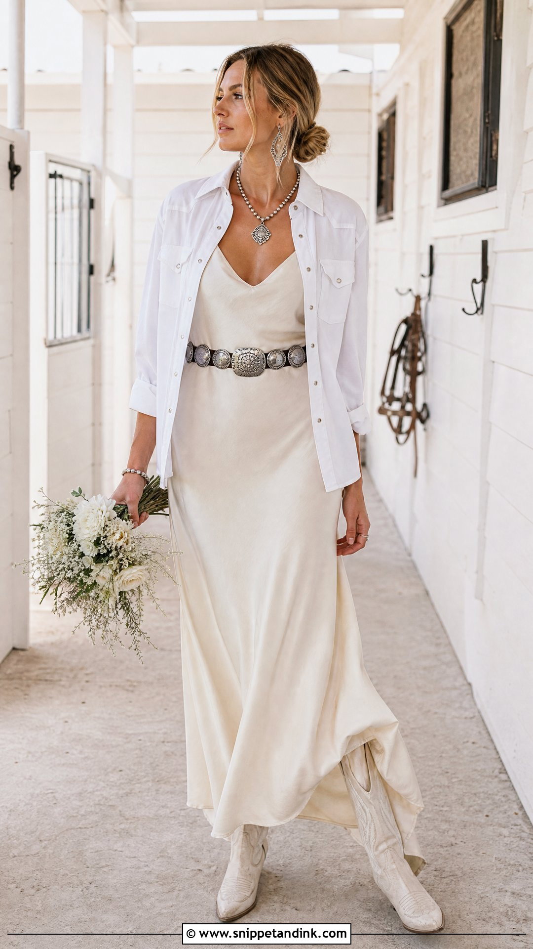 Western Bridal Dress With Pearl Snap Shirt Layer - Snippet and Ink - 25 Western Bridal Dresses