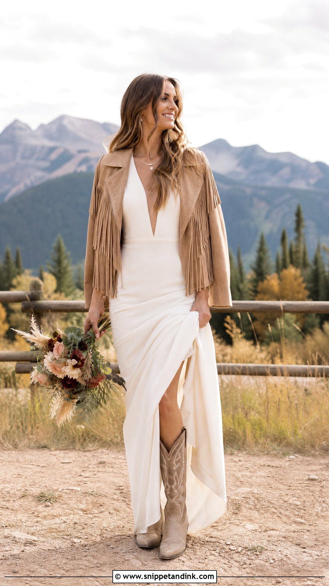 Western Bridal Dress With Suede Fringe Jacket - Snippet and Ink - 25 Western Bridal Dresses