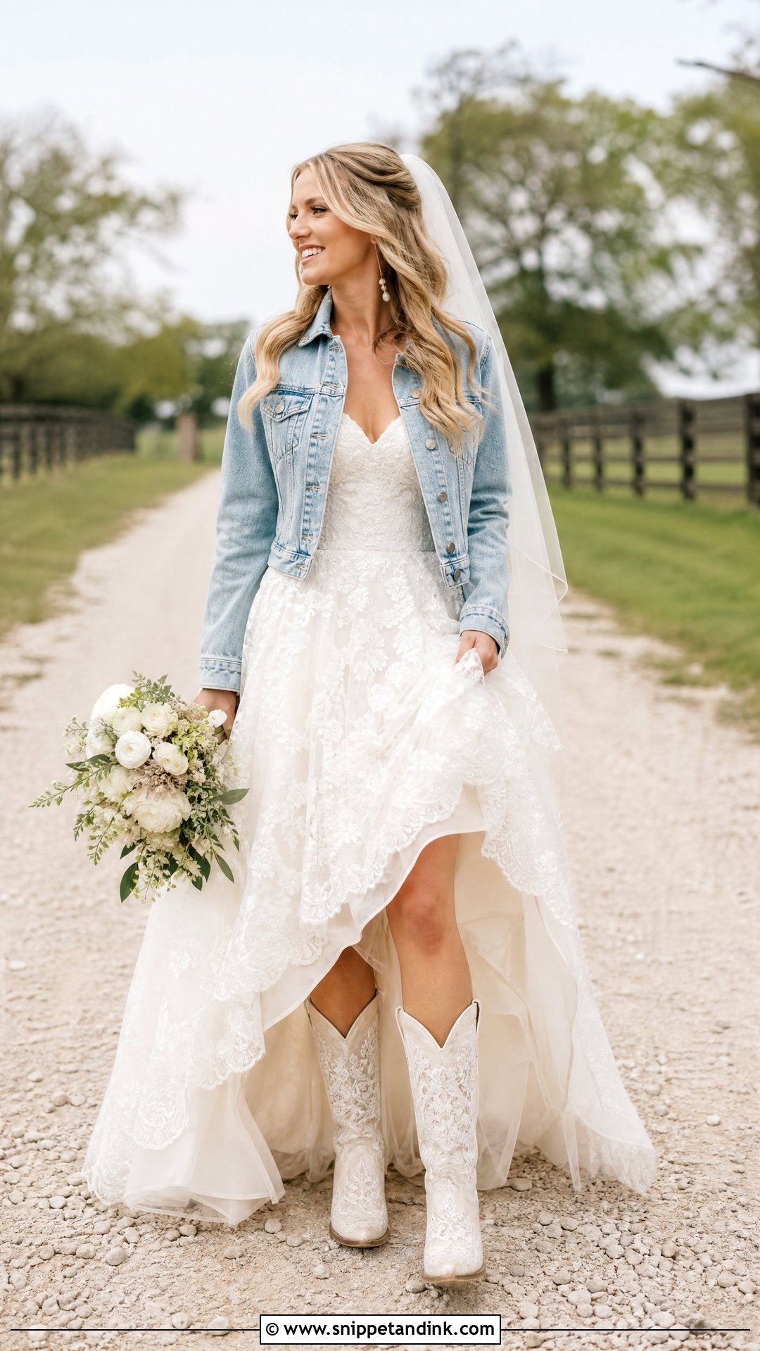 Western Bridal High Low Dress With Cowboy Boots - Snippet and Ink - 20 Western Bridal Outfit Ideas