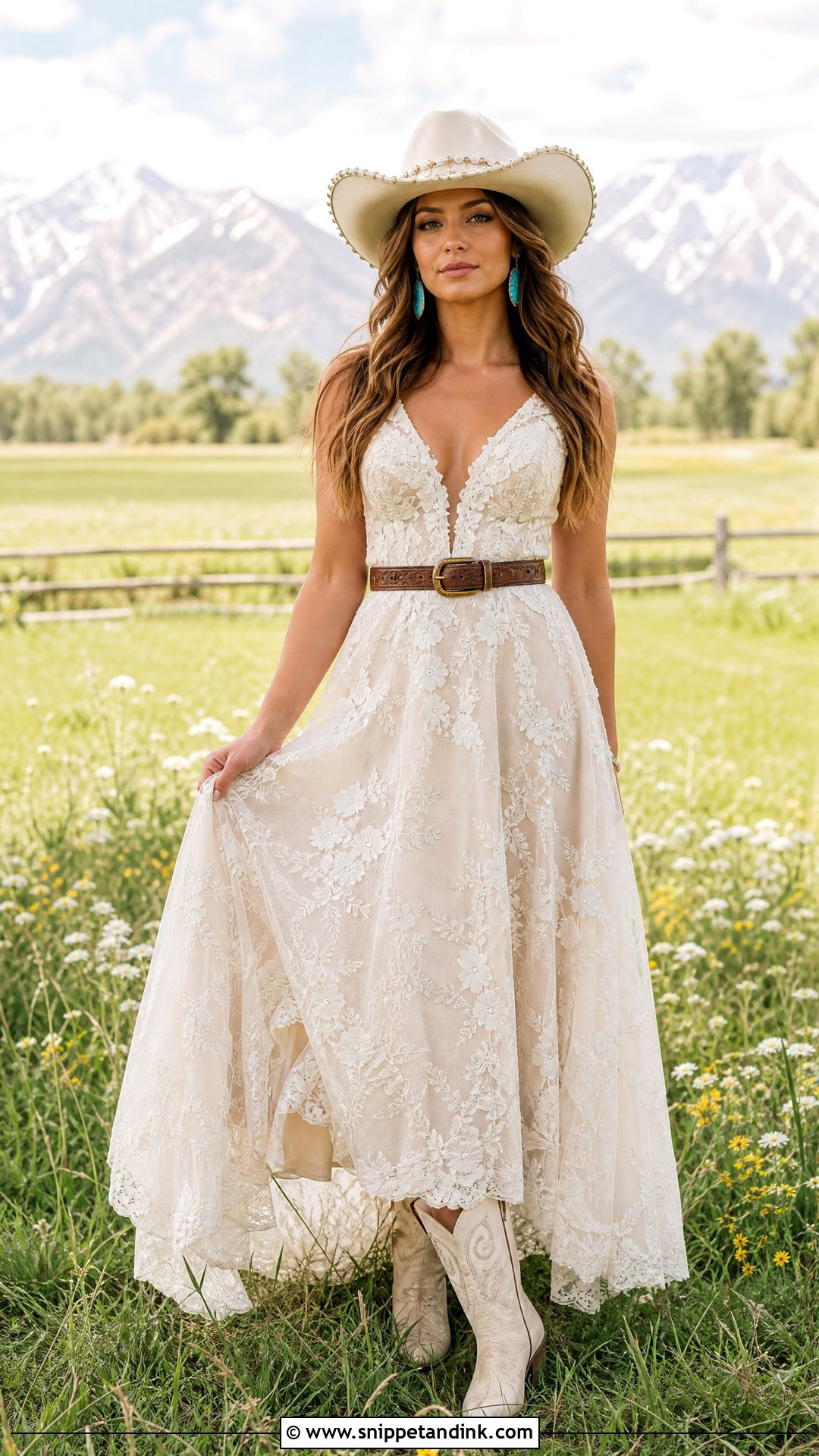 Western Bridal Lace A Line Dress - Snippet and Ink - 20 Western Bridal Outfit Ideas