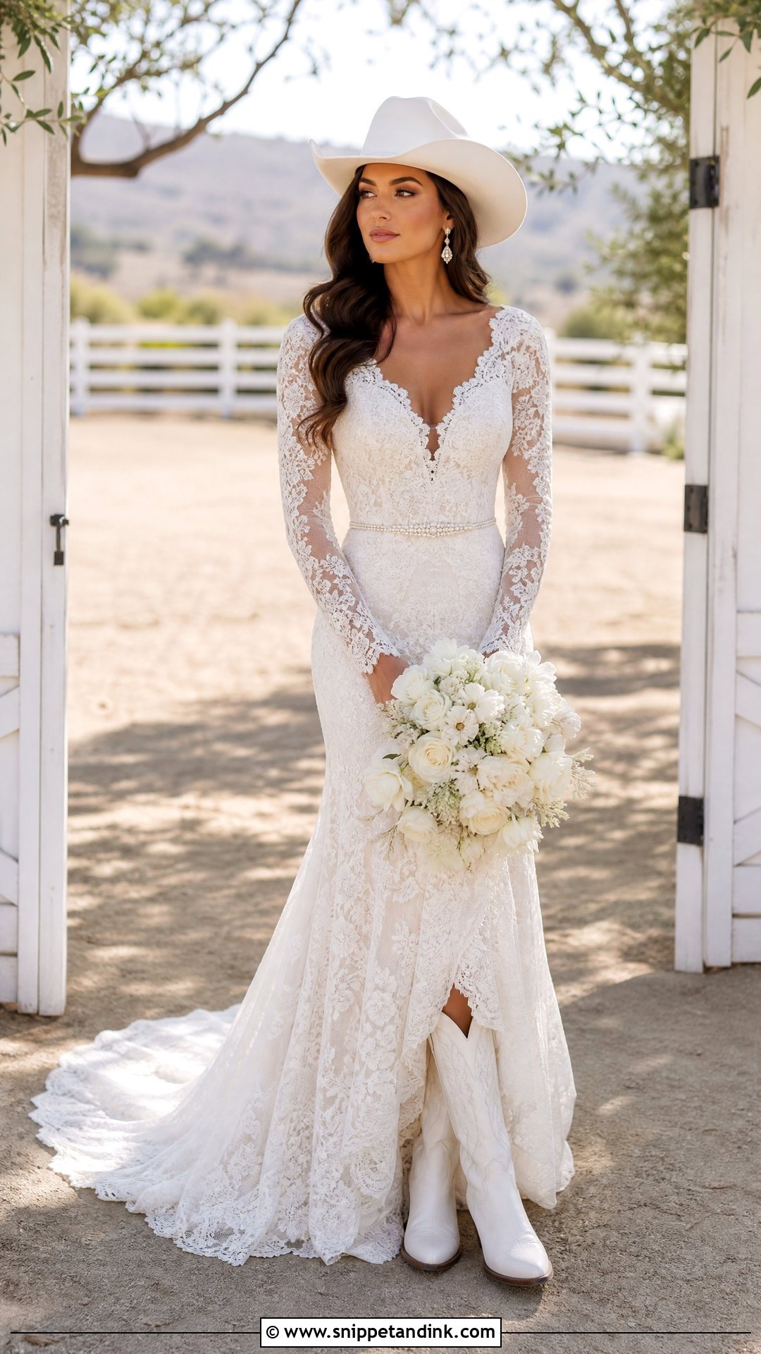 Western Bridal Long Sleeve Mermaid Gown - Snippet and Ink - 20 Western Bridal Outfit Ideas