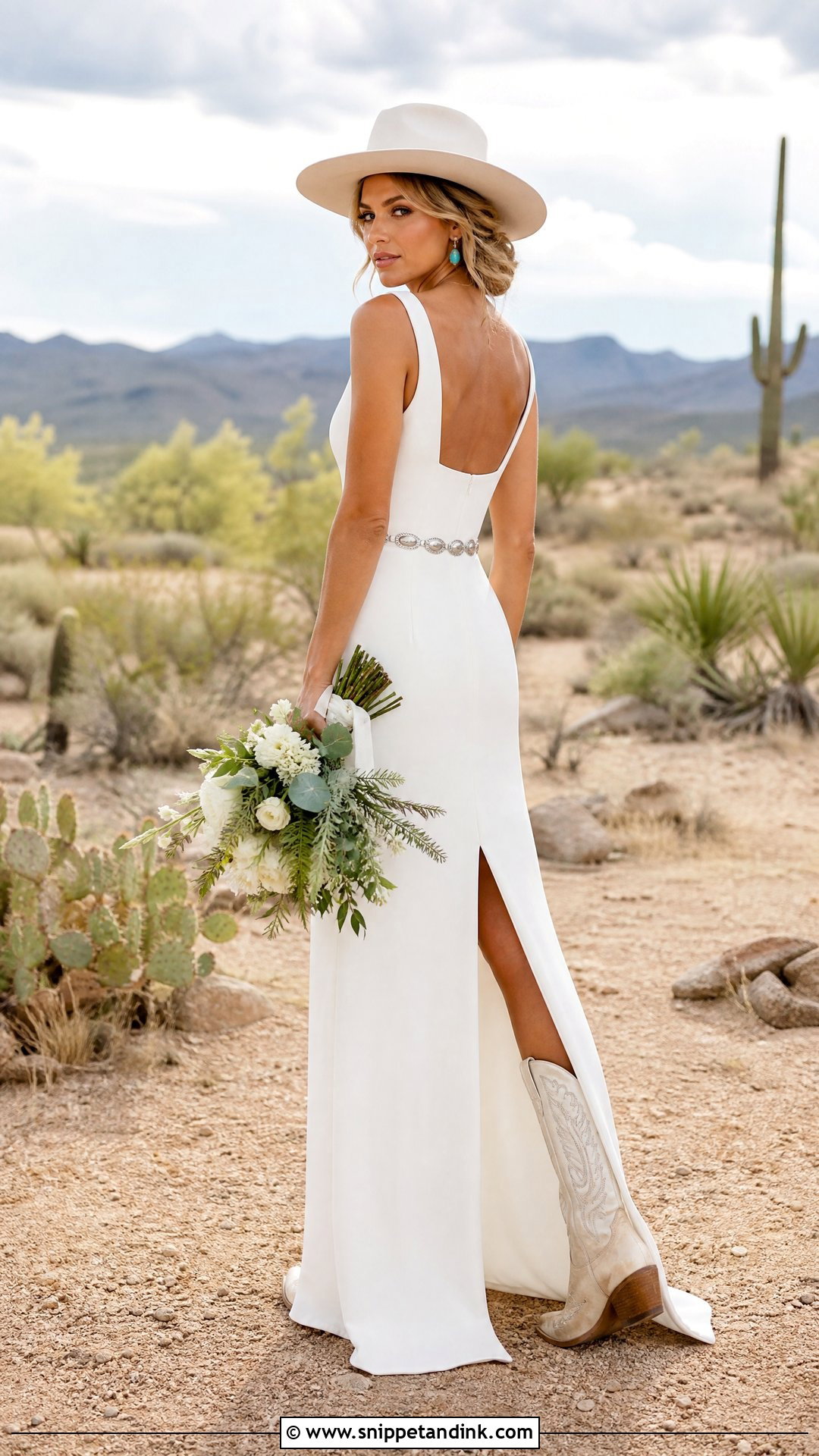 Western Bridal Minimalist Crepe Column Dress - Snippet and Ink - 20 Western Bridal Outfit Ideas