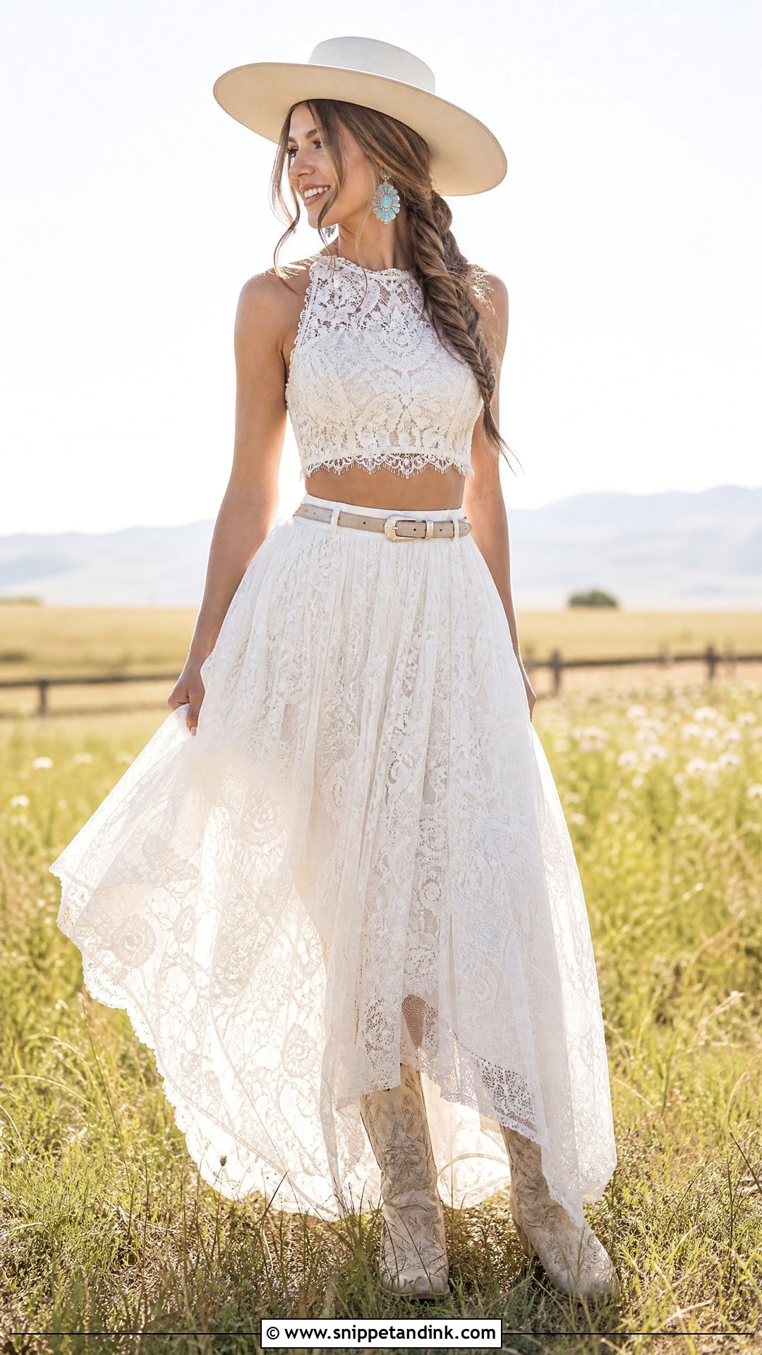 Western Bridal Two Piece Lace Outfit - Snippet and Ink - 20 Western Bridal Outfit Ideas