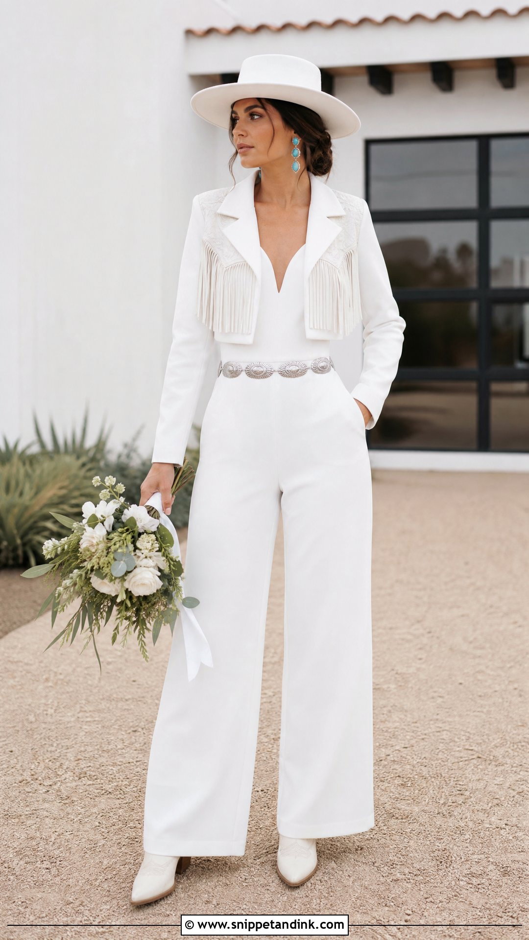 Western Bridal White Jumpsuit - Snippet and Ink - 20 Western Bridal Outfit Ideas