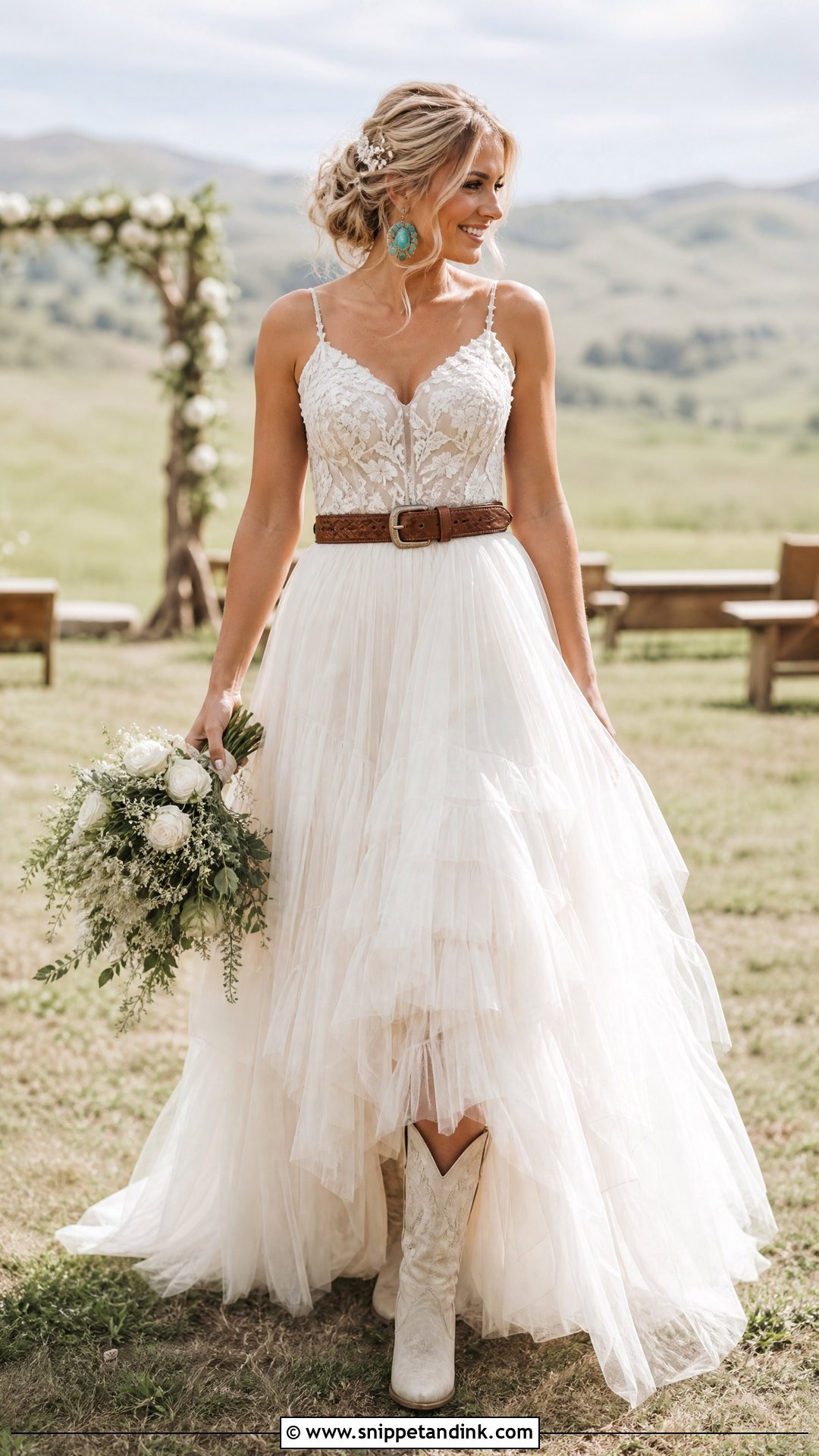 Western Bride Tulle Skirt With Embroidered Bodice - Snippet and Ink - 20 Western Bride Outfit Ideas