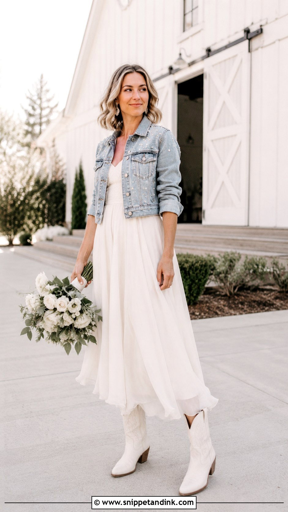 Western Denim Jacket Wedding Dress Outfit - Snippet and Ink - 20 Western Bridal Ideas