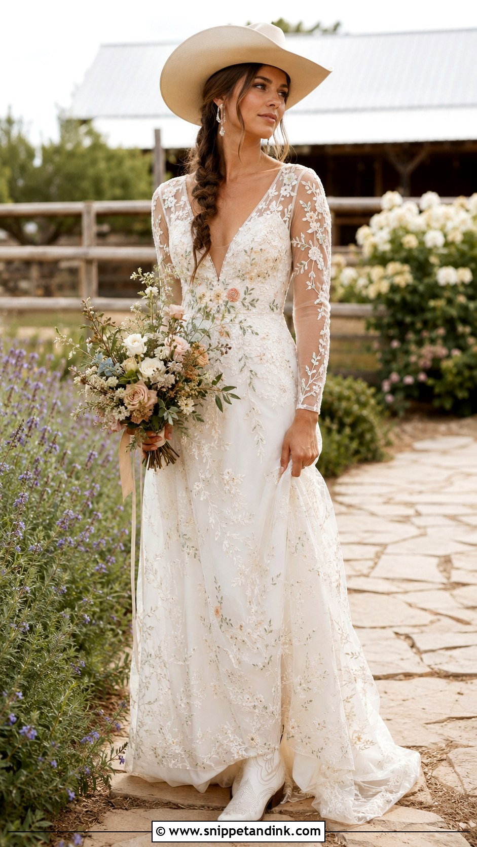 Western Embroidered Wedding Dress With White Boots - Snippet and Ink - 20 Western Bridal Ideas