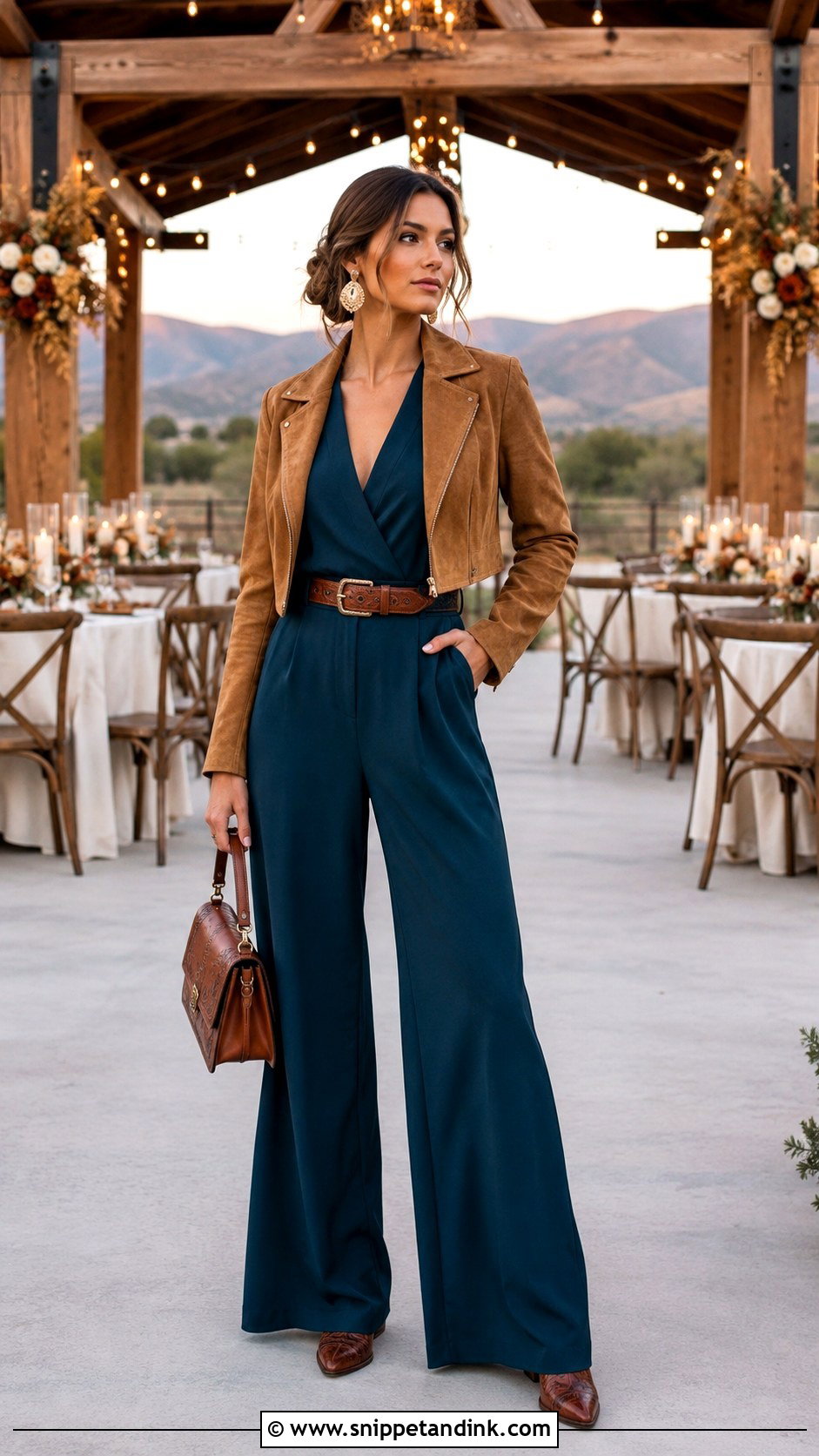 Western Jumpsuit With Leather Belt - Snippet and Ink - 20 Western Wedding Attire Ideas