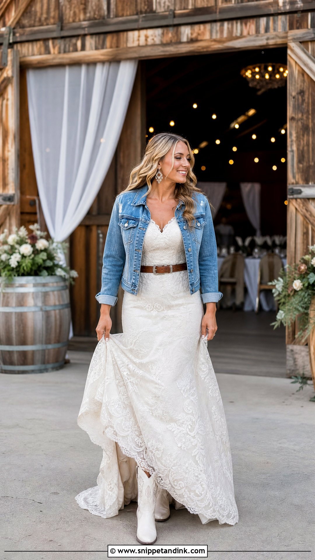 Western Lace Wedding Dress With Denim Jacket - Snippet and Ink - 20 Western Lace Wedding Dress Ideas