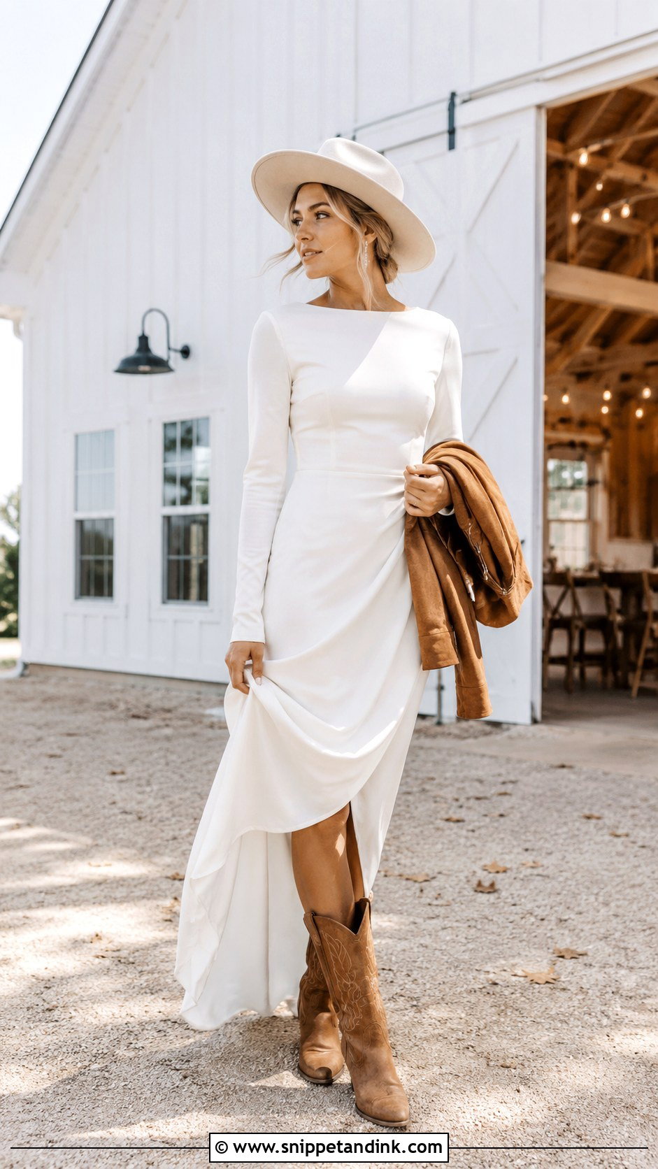 Western Long Sleeve Wedding Dress With Hat - Snippet and Ink - 20 Western Bridal Ideas