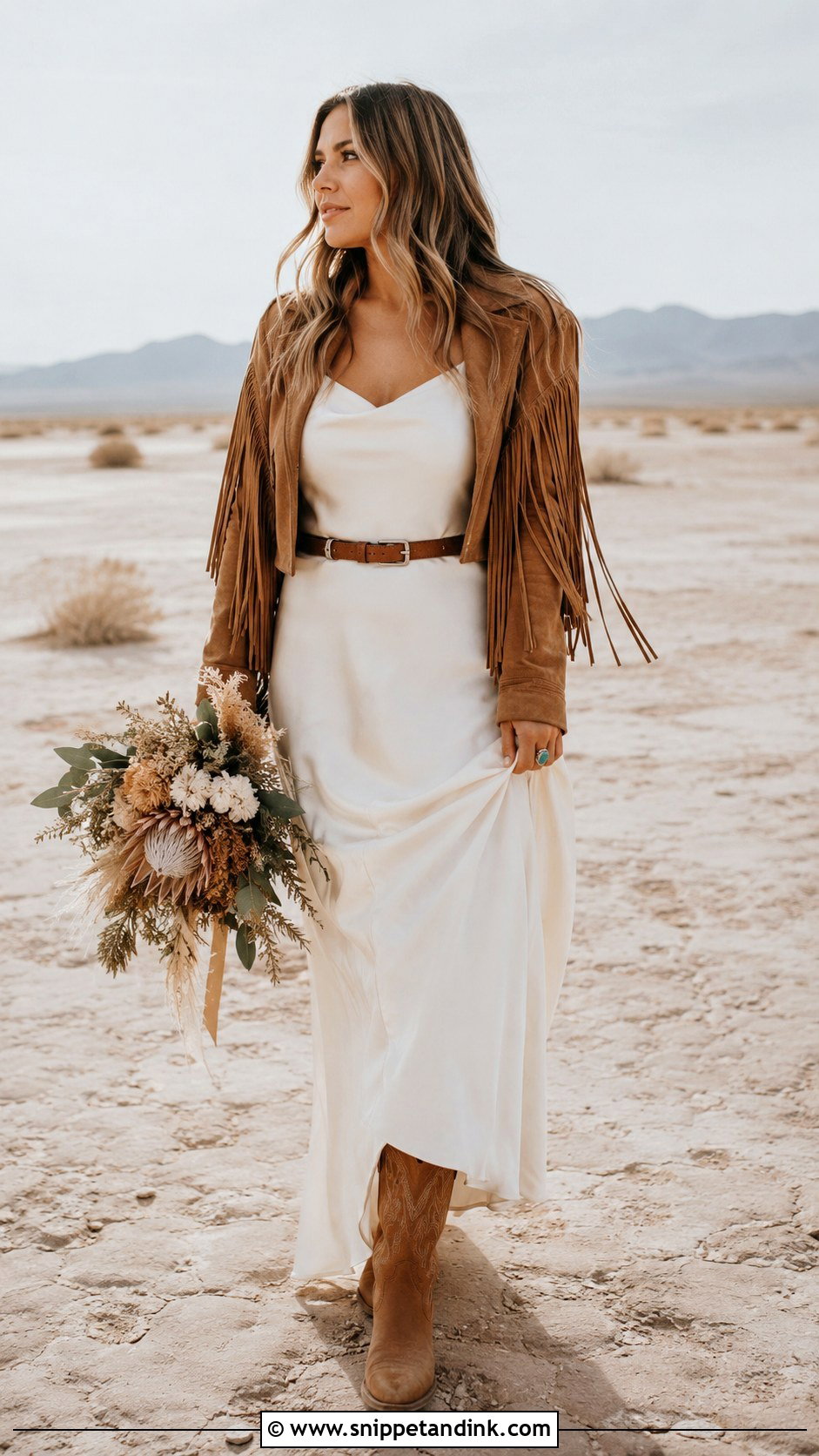 Western Suede Jacket Bridal Outfit With Boots - Snippet and Ink - 20 Western Bridal Ideas