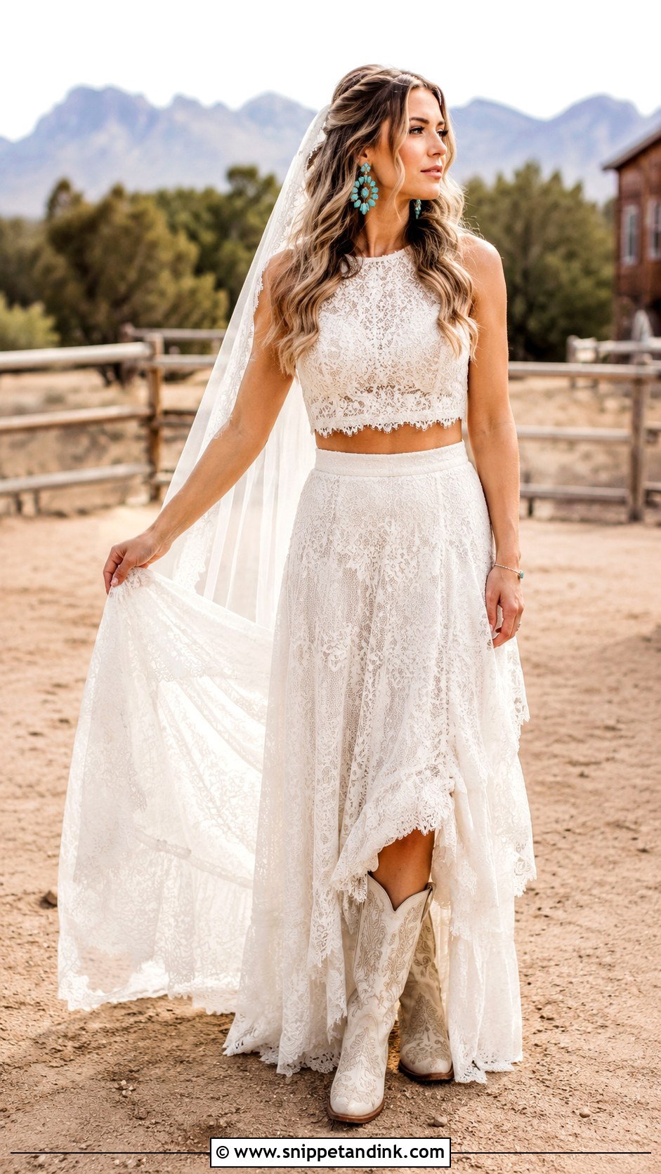 Western Two Piece Bridal Outfit With Boots - Snippet and Ink - 20 Western Bridal Ideas