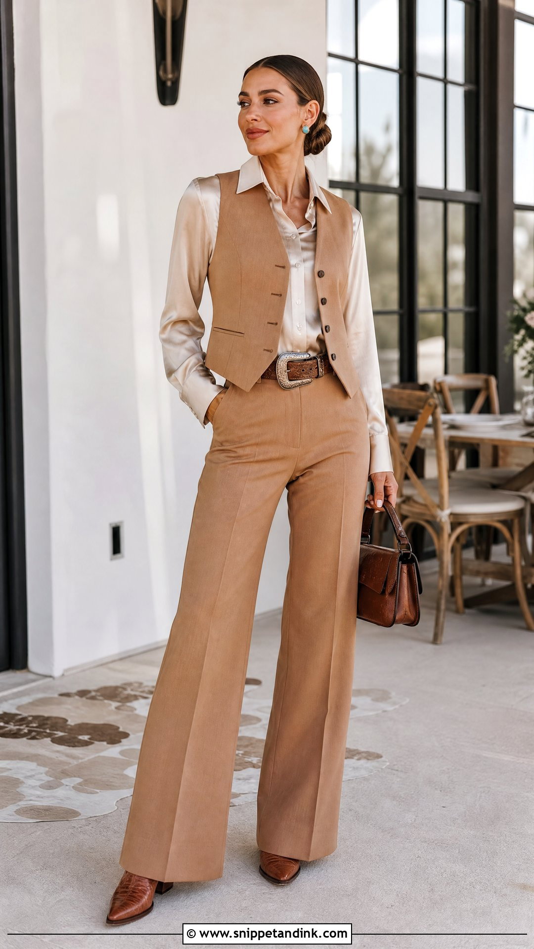 Western Vest And Wide Leg Pants Outfit - Snippet and Ink - 20 Wedding Western Outfits