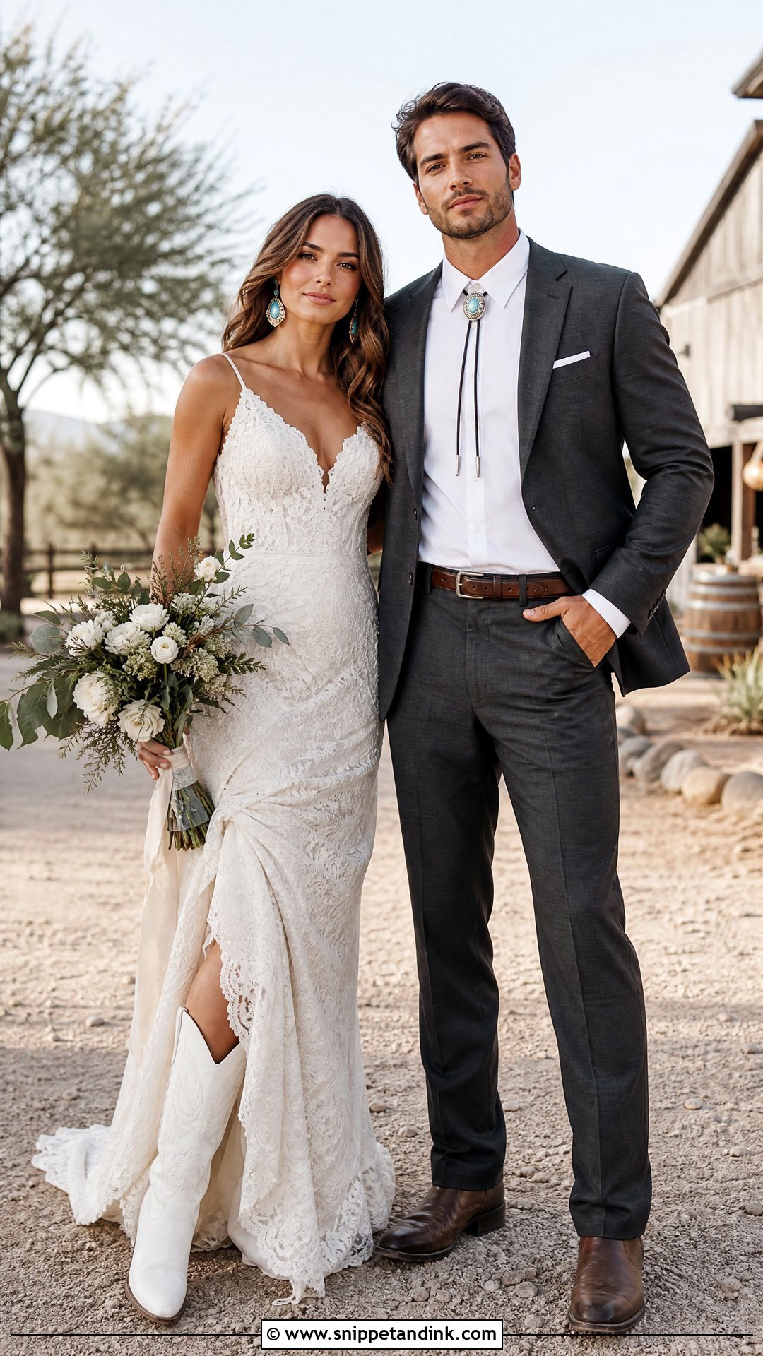 Western Wedding Dress And Cowboy Suit Outfit - Snippet and Ink - 25 Wedding Outfits for Couples
