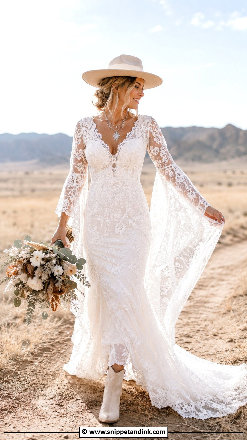 Western Wedding Dress With Bell Sleeves - Snippet and Ink - 35 Western Wedding Dresses