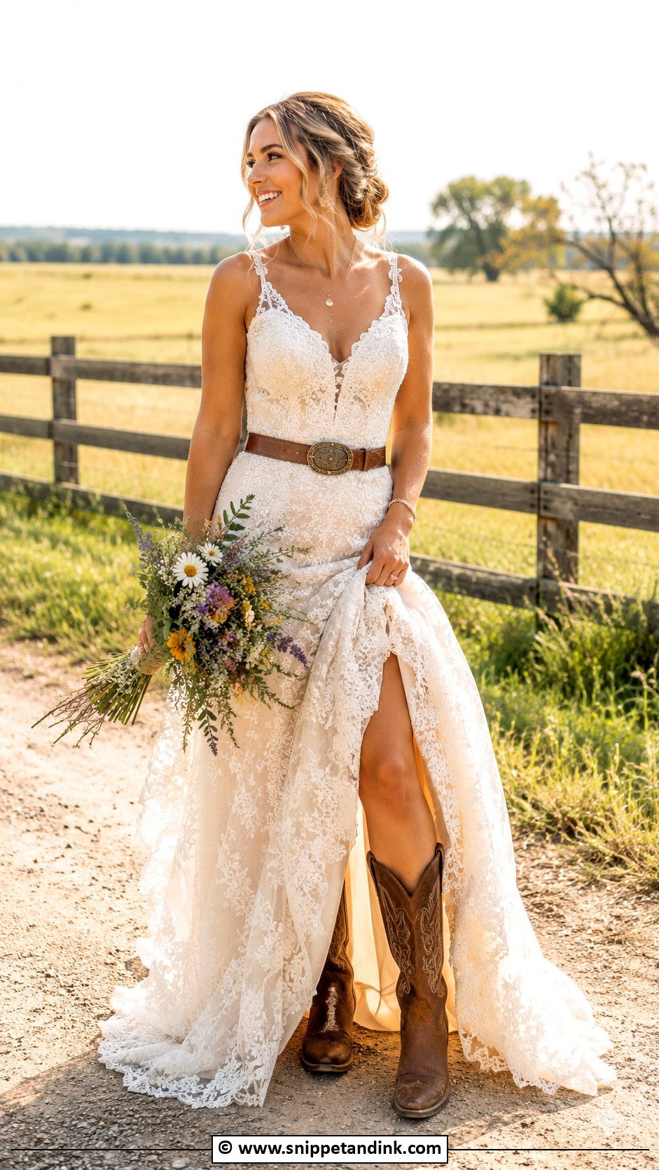 Western Wedding Dress With Brown Cowboy Boots - Snippet and Ink - 35 Western Wedding Dresses