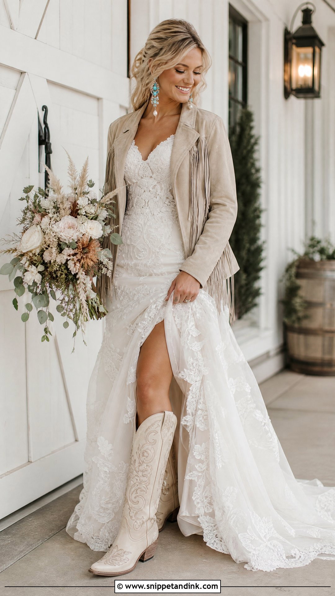 Western Wedding Dress With Cowboy Boots - Snippet and Ink - 25 Wedding Footwear Ideas