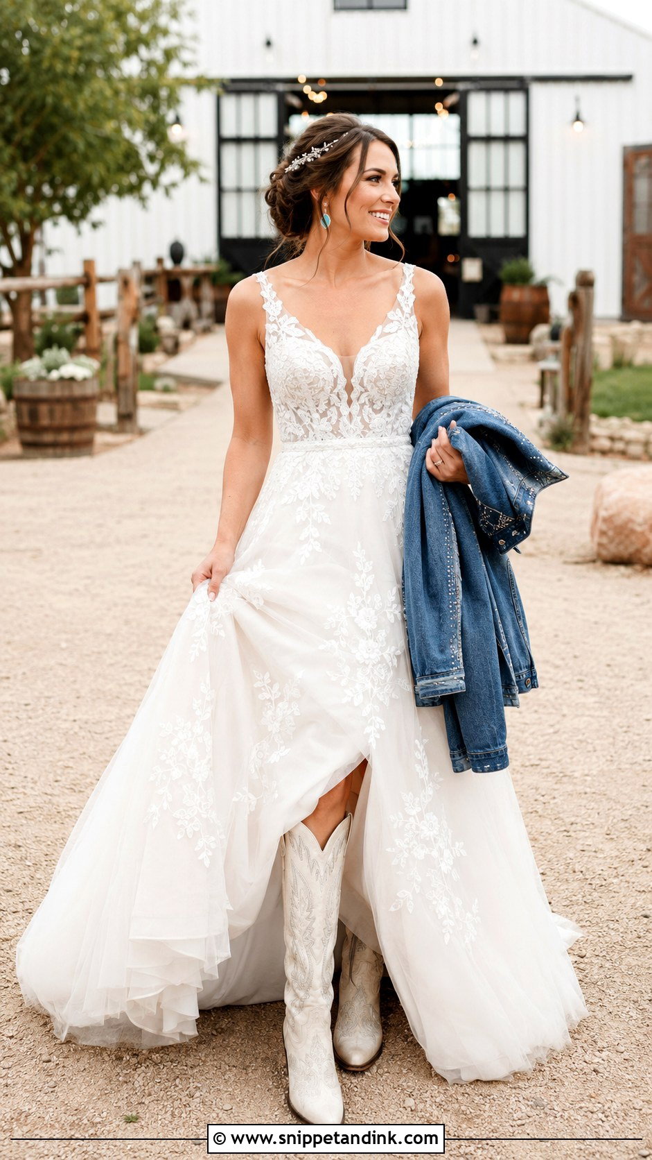 Western Wedding Dress With Cowboy Boots - Snippet and Ink - 20 Bride Cowgirl Outfit Ideas